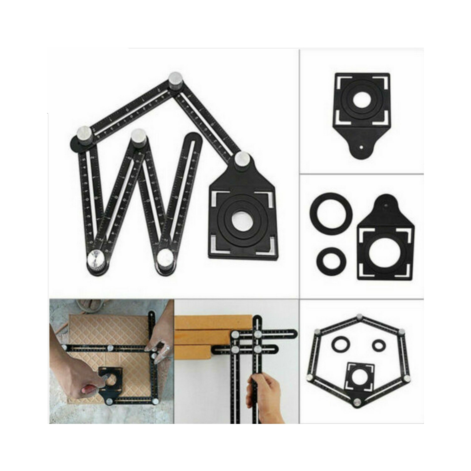 Adjustable 6 Fold Tool Angle Ruler Ceramic Tile Hole Locator Set 25/40/45/55/75mm Drill Guide Openings Locator Sets