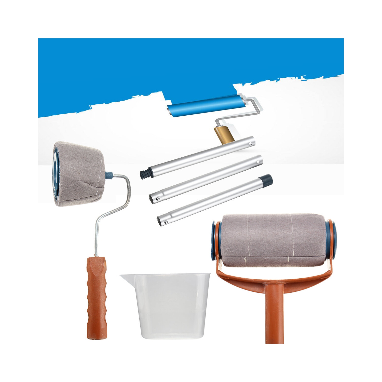 6 PCS Paint Roller Professional Paintbrush Flocked Edger Easy Room Wall Painting Tools