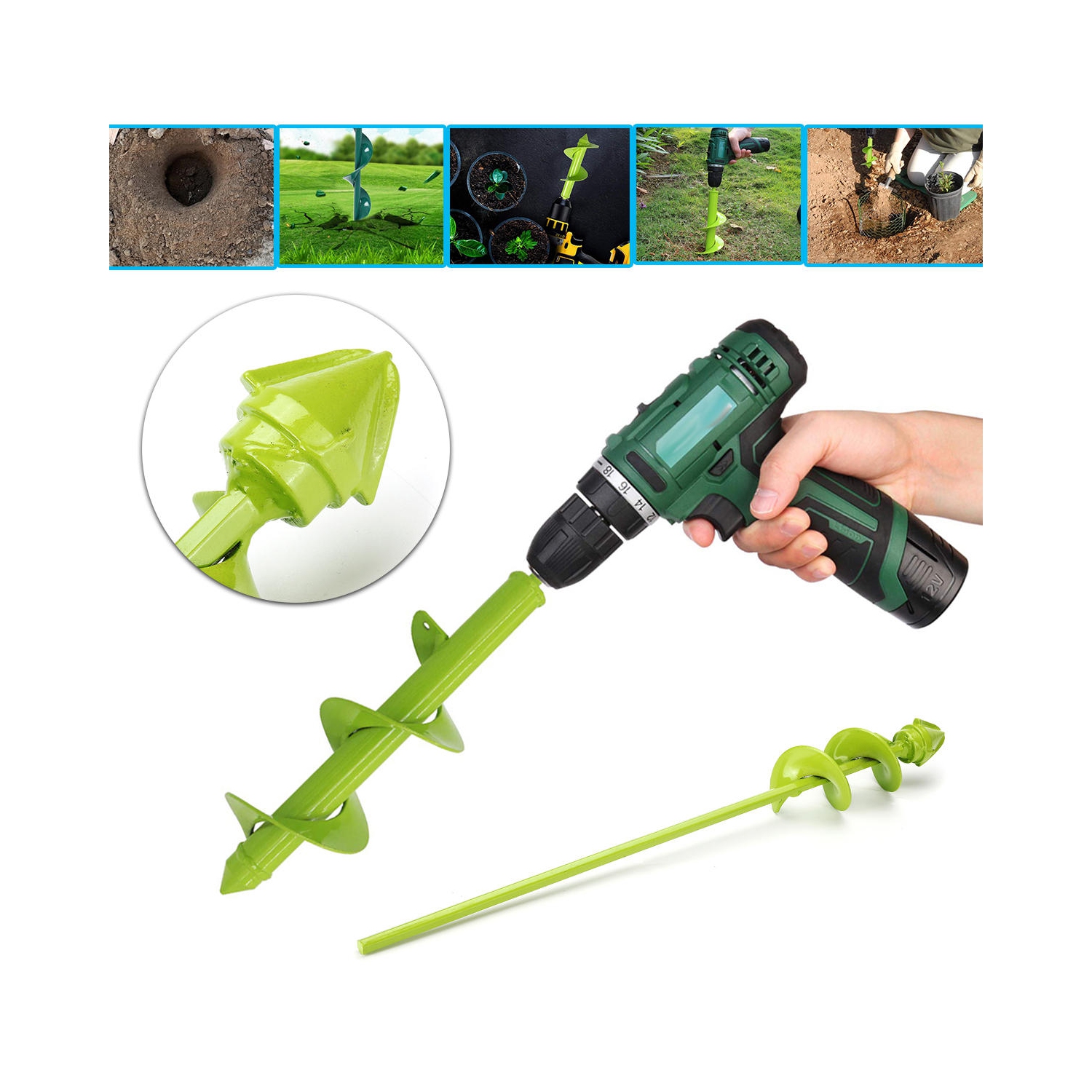 Electric Power Garden Auger Drill Bits Earth Planter Spiral Post Hole Digger Kit