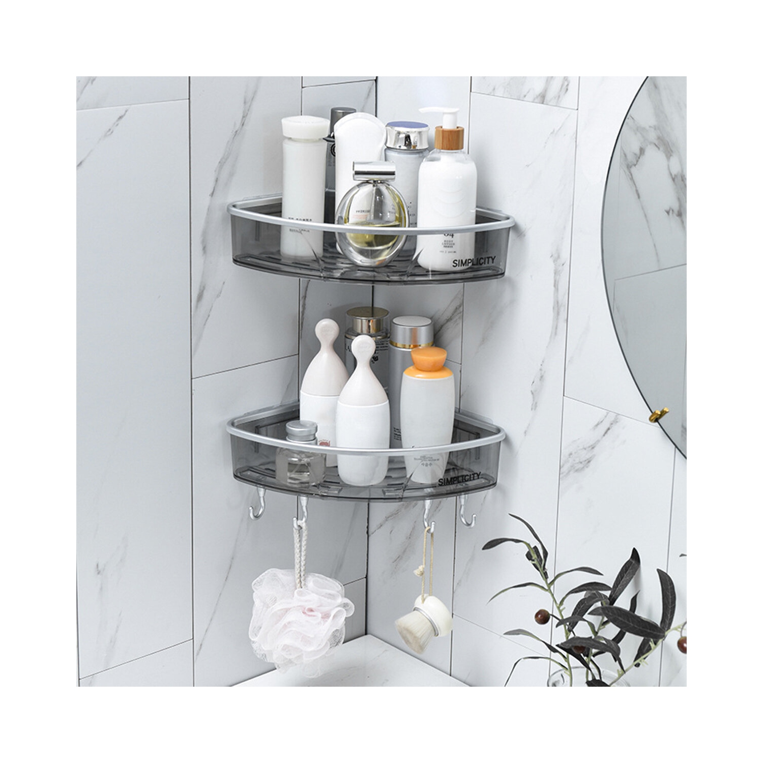 Bathroom Triangular Shower Shelf Corner Bath Storage Holder Rack With Hooker