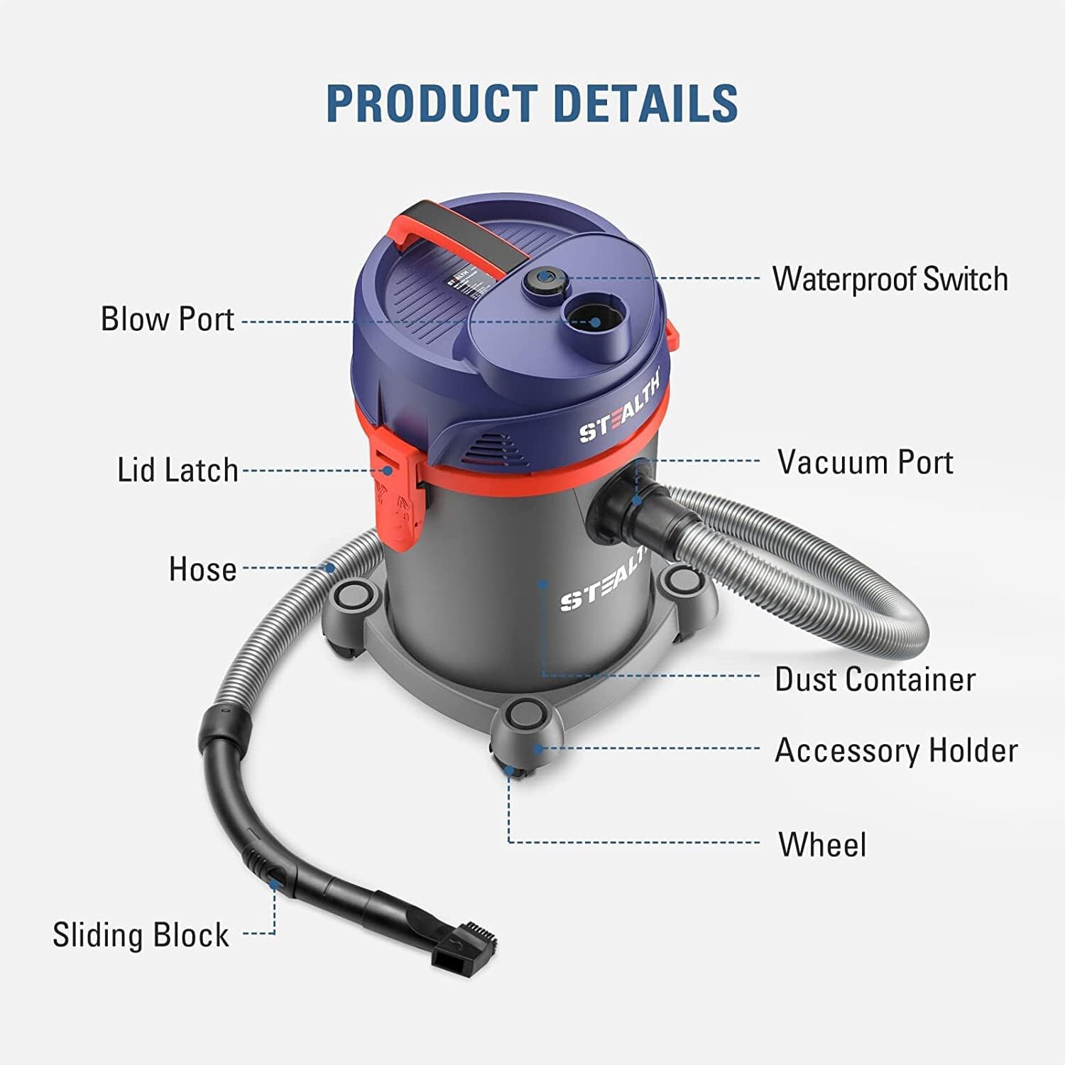 [USA Direct]STEALTH 3 in 1 EMV052 6 Gallon Wet Dry Vacuum Powerful 5.5 Horsepower Motor Multifunctional Shop Vacuum with Blower Portable Vacuum