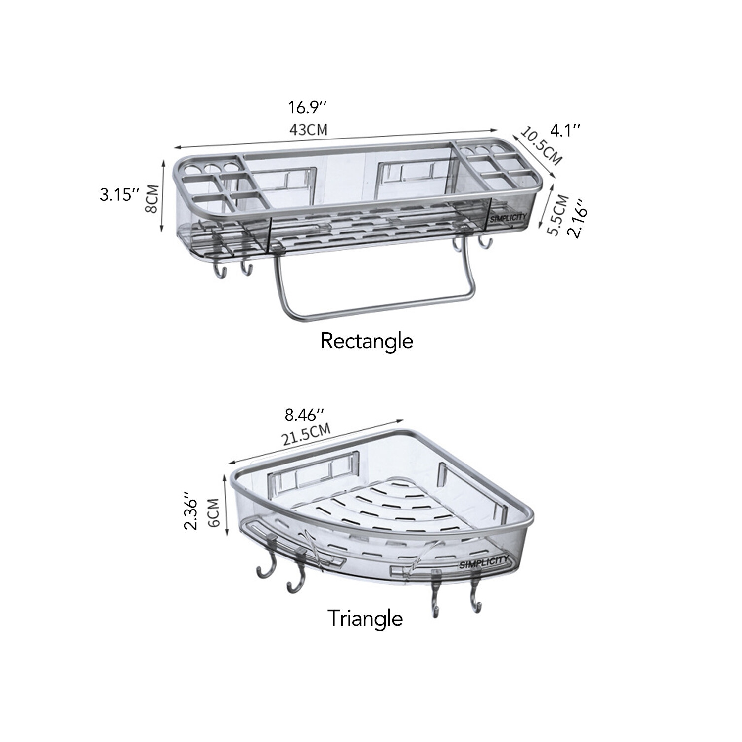 Bathroom Triangular Shower Shelf Corner Bath Storage Holder Rack With Hooker