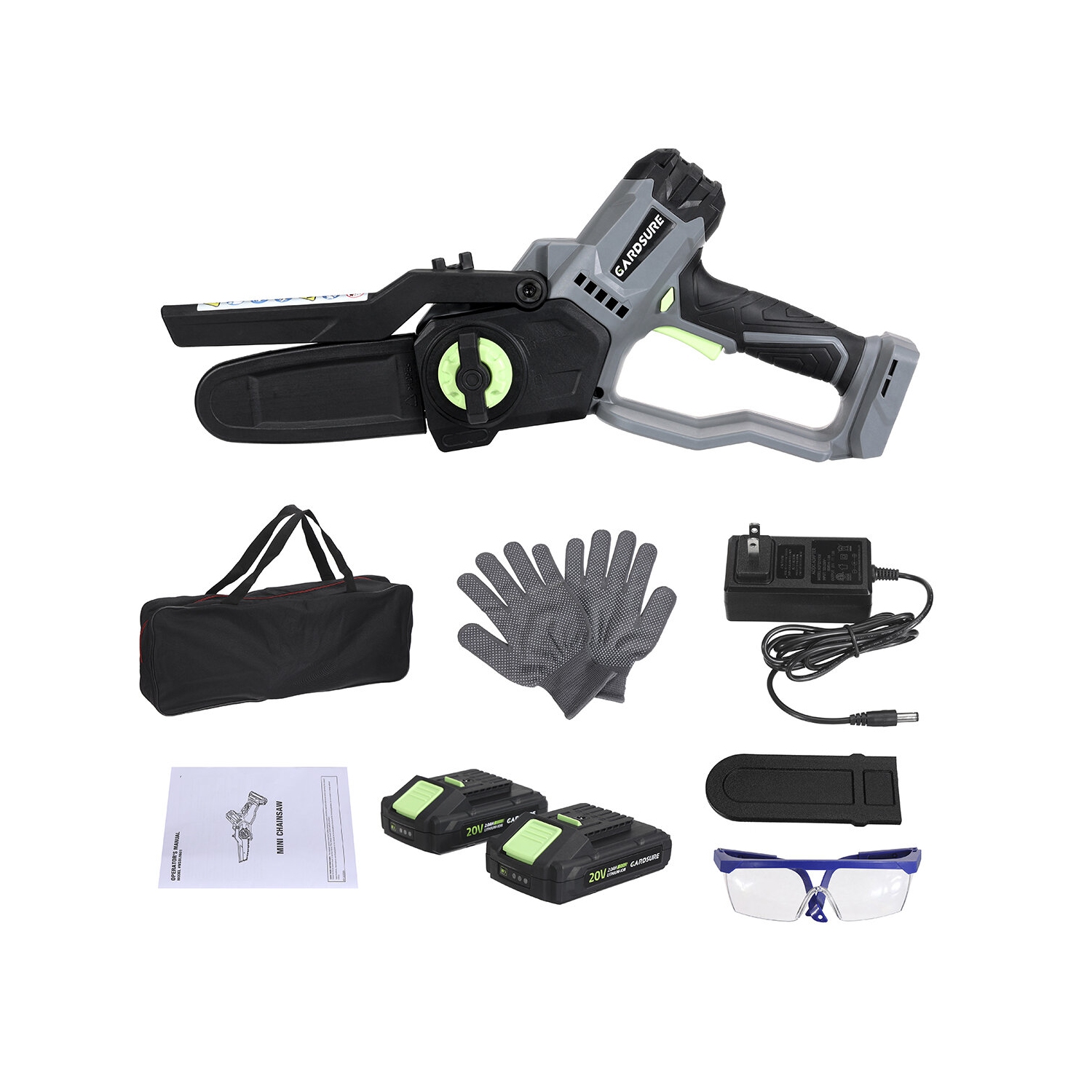 GARDSURE Mini Chainsaw 6 inch Electric Chainsaw Cordless Brushless Motor Chainsaw with 2 Pack 20V 2.0Ah Li-ion Batteries Chainsaw for Tree Branch