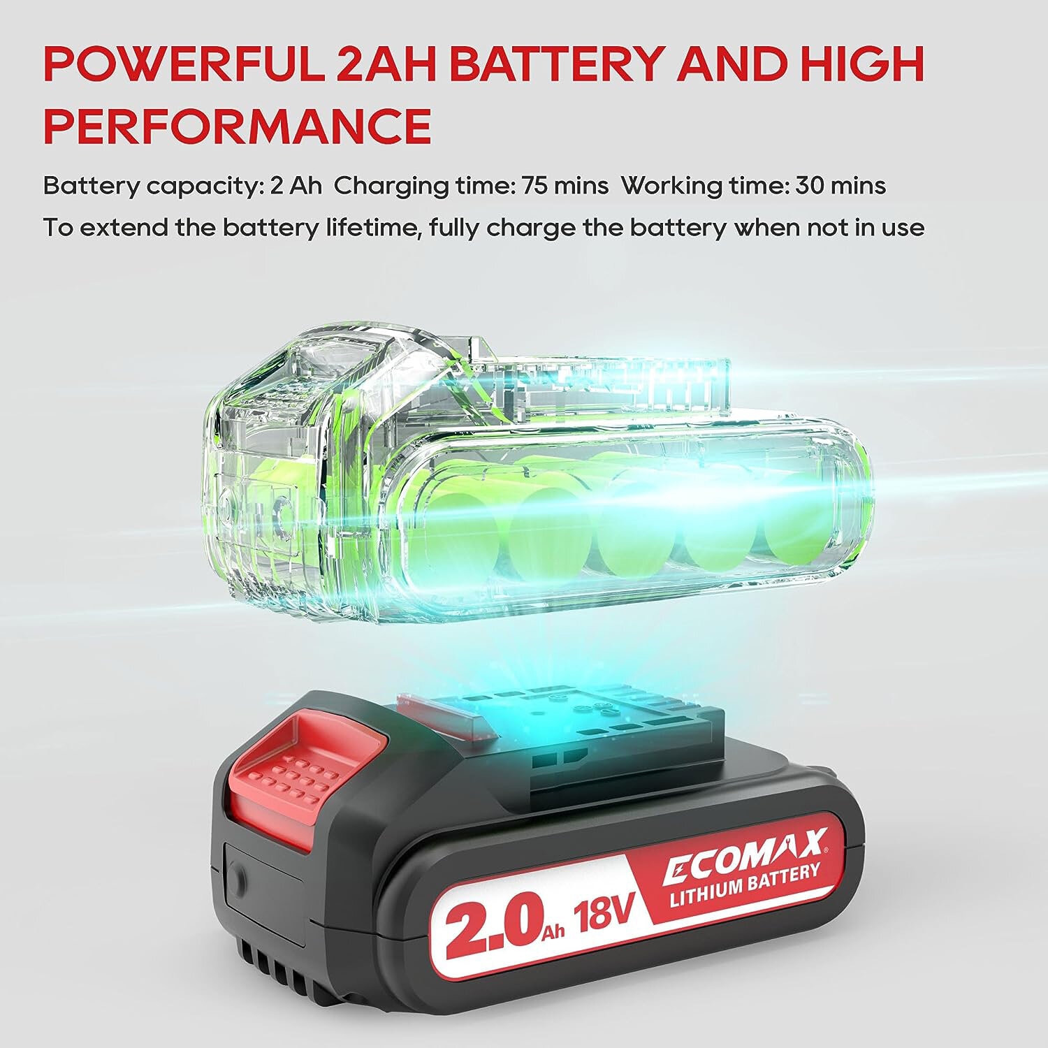 [USA Direct] Ecomax 12, tondeuse à fil et taille-bordure 18&nbsp;V électrique avec batterie de 2 V et chargeur, outil de tonte léger avec tête