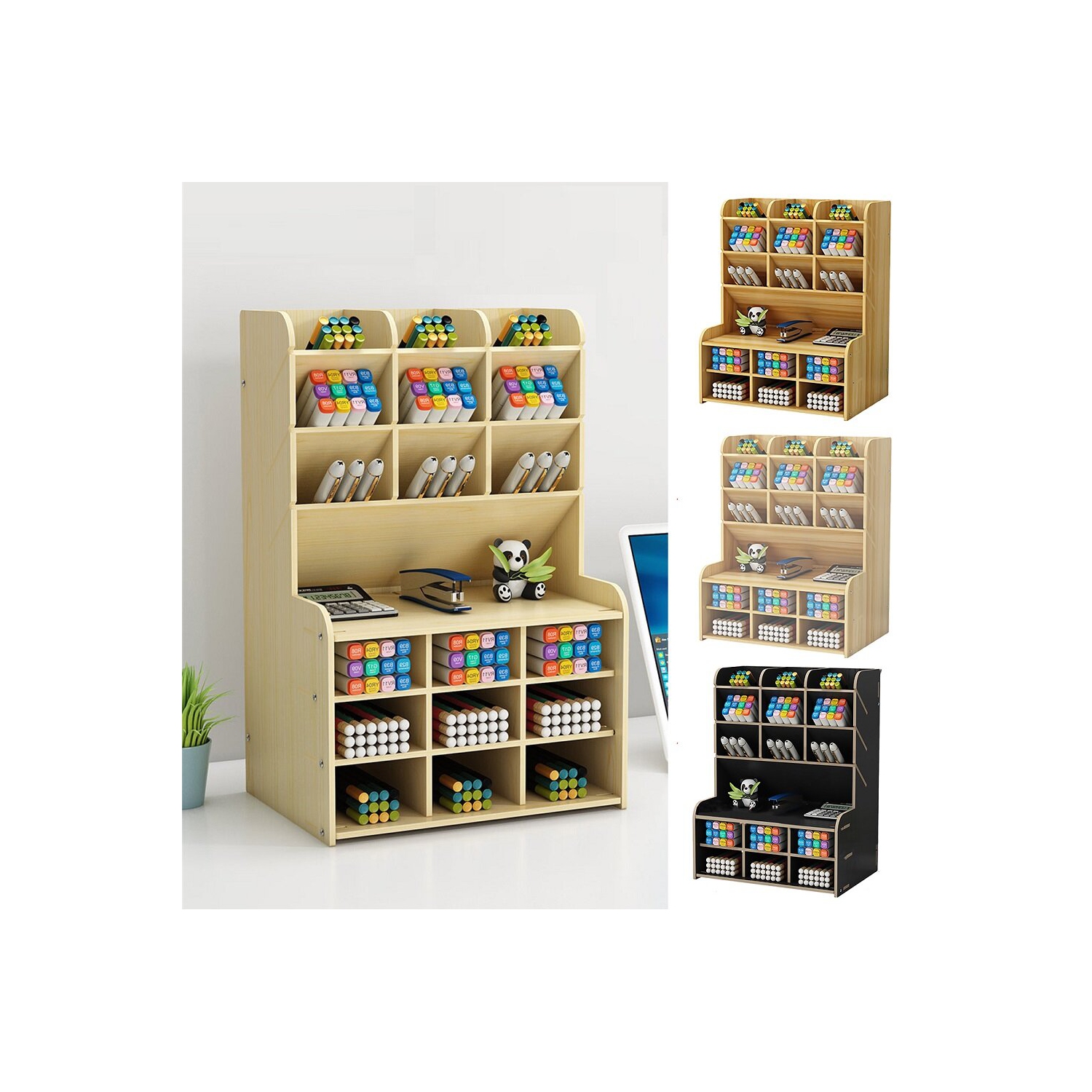 Pen Holder Storage Box Wood Pencil DIY Desktop Container Studentsk Case Rack