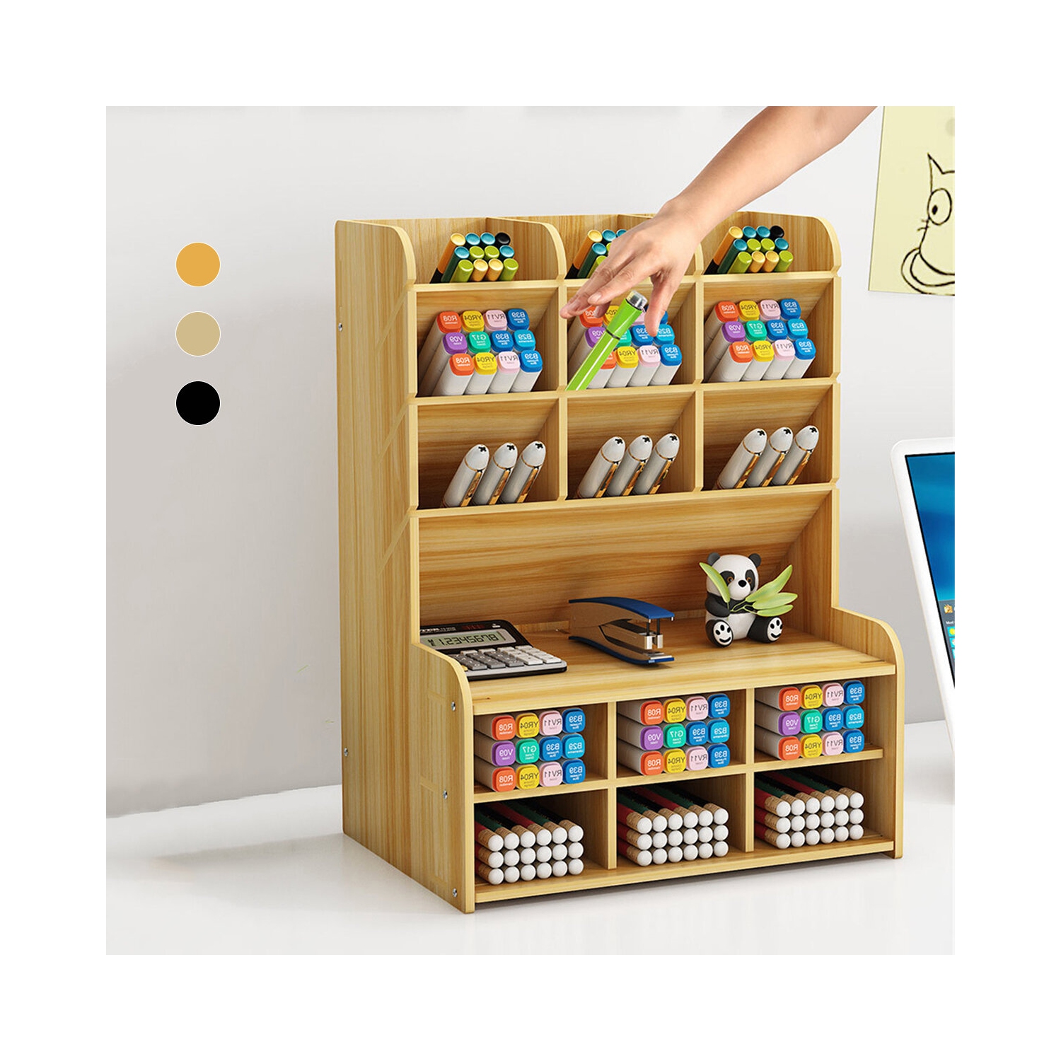 Pen Holder Storage Box Wood Pencil DIY Desktop Container Studentsk Case Rack