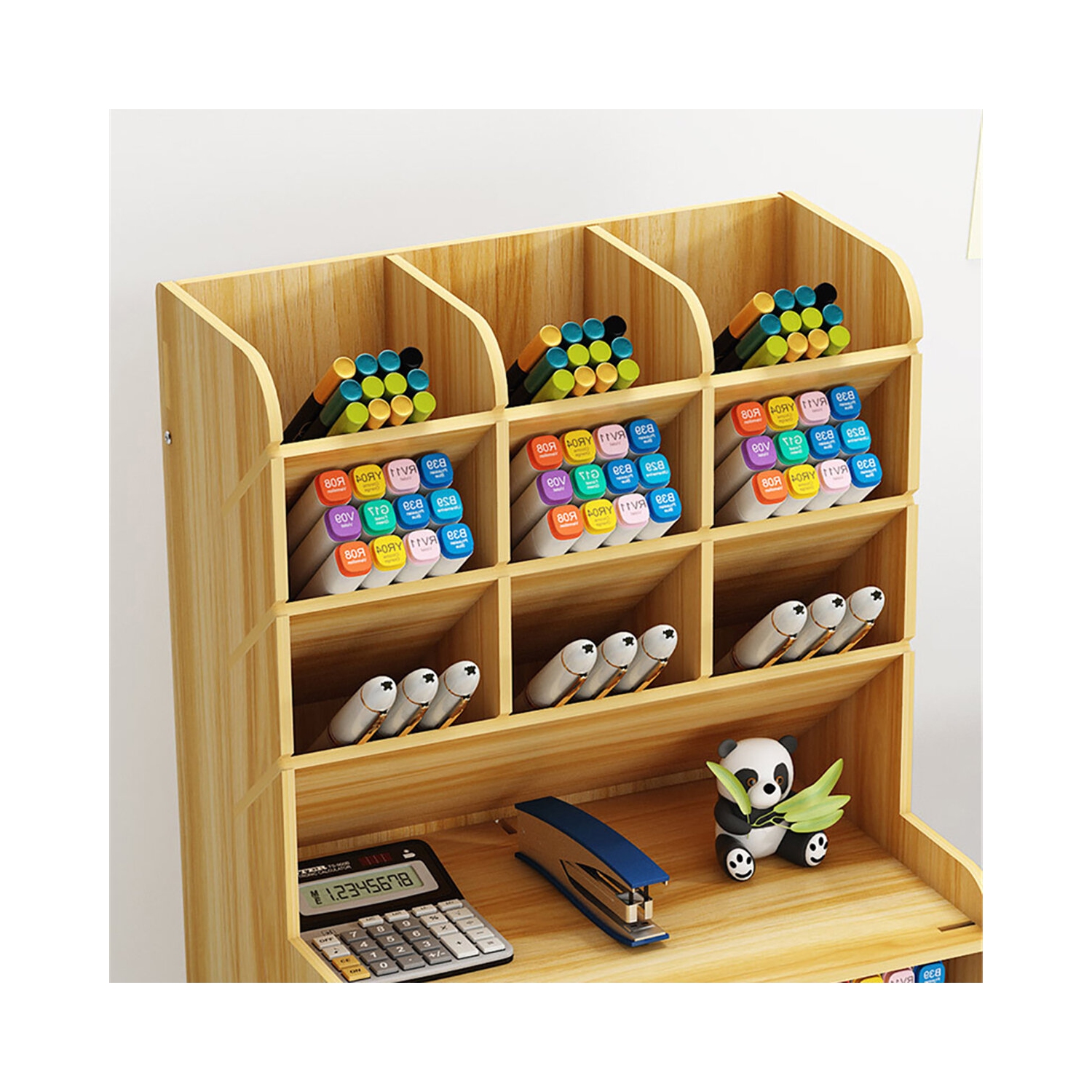 Pen Holder Storage Box Wood Pencil DIY Desktop Container Studentsk Case Rack