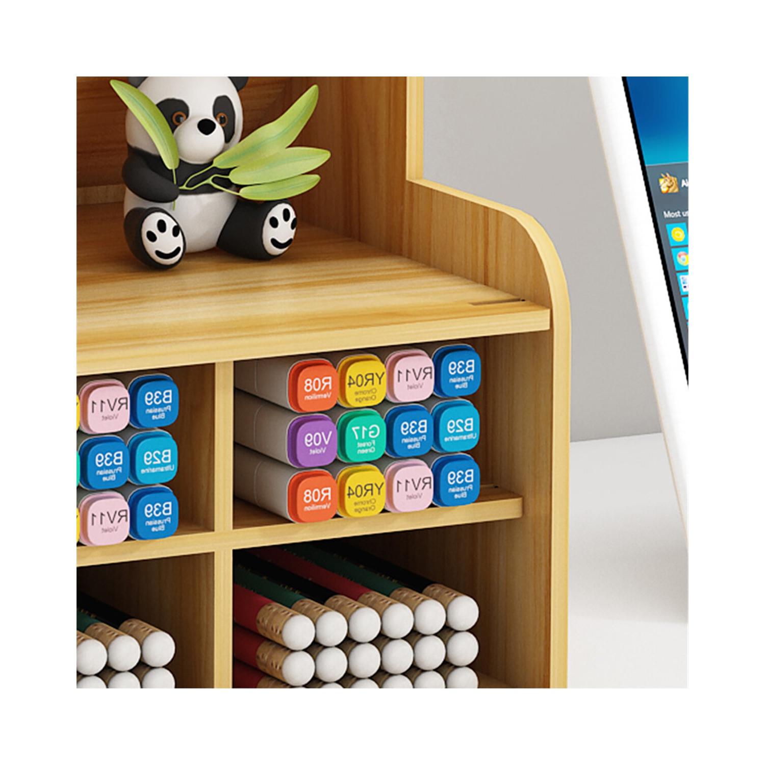 Pen Holder Storage Box Wood Pencil DIY Desktop Container Studentsk Case Rack