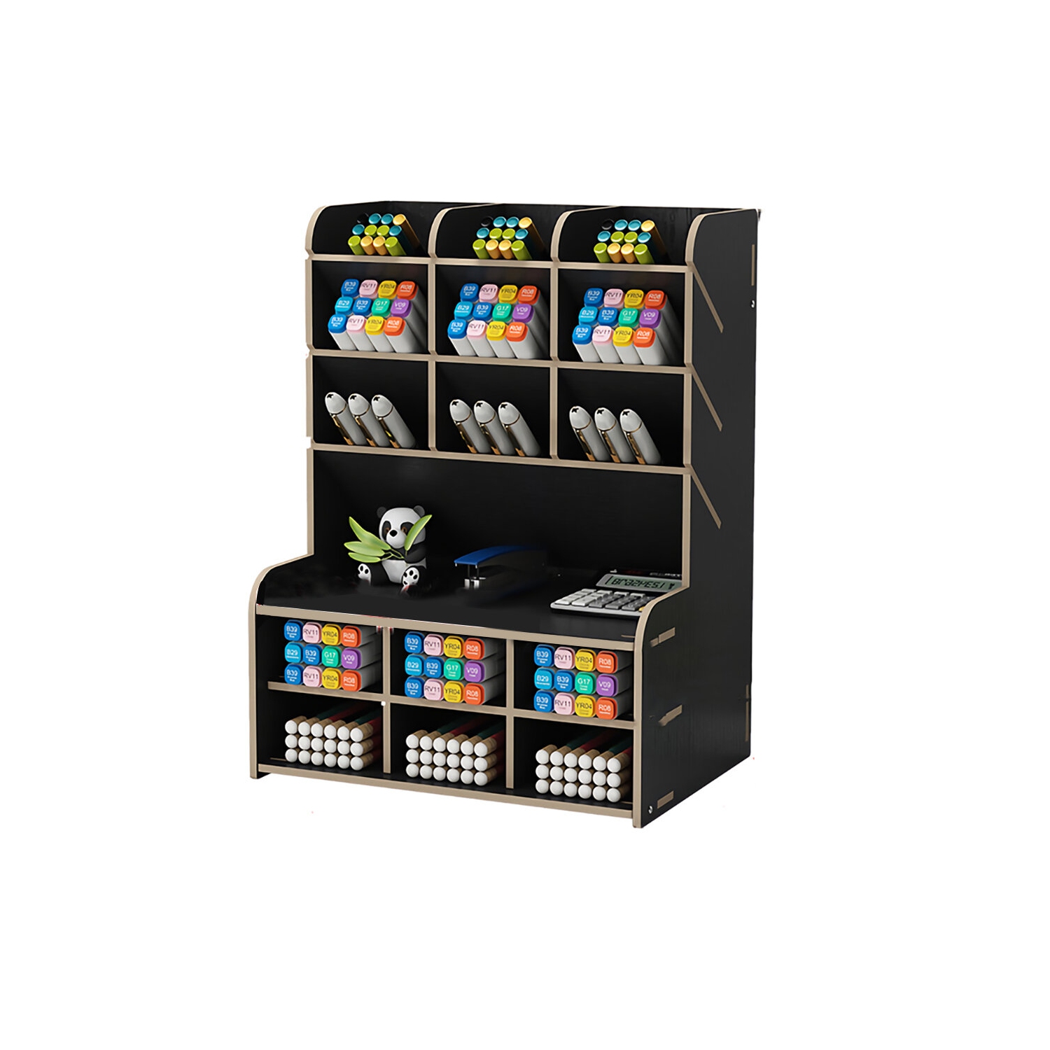 Pen Holder Storage Box Wood Pencil DIY Desktop Container Studentsk Case Rack