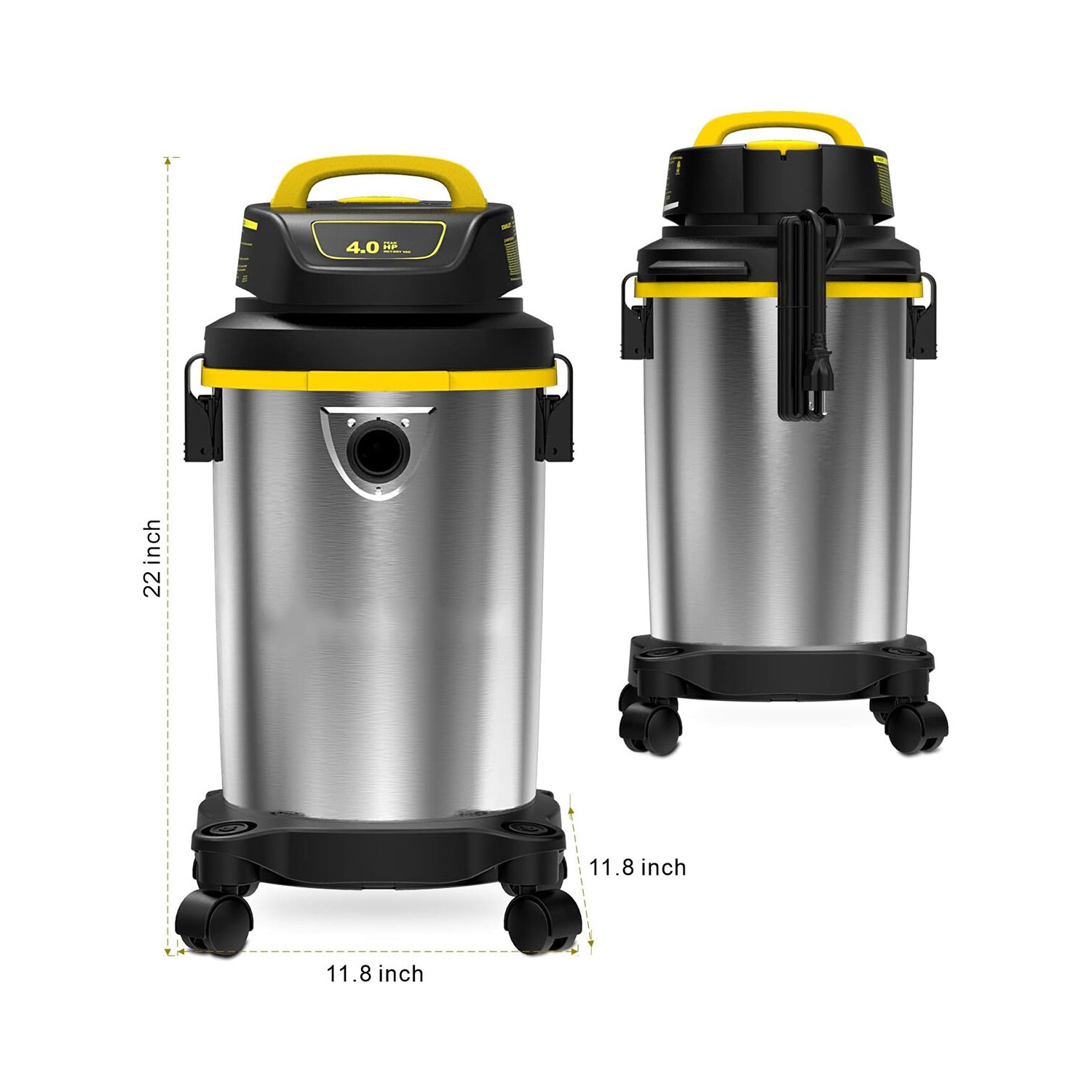 [USA Direct] SL18129 Wet/Dry Vacuum 4 Gallon 4 Peak HP Stainless Steel Tank Powerful Suction Portable Shop Vacuum with Accessories