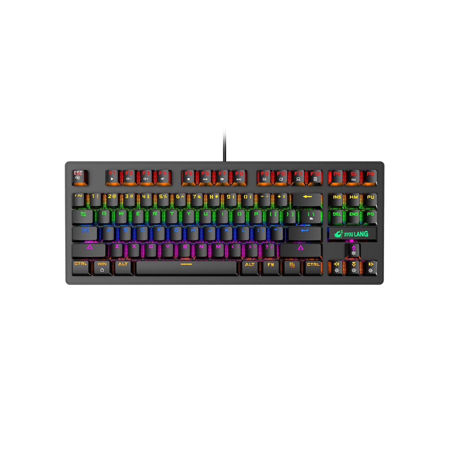 ZIYOULANG K2 87 Keys Mechanical Keyboard Wired Rainbow Backlight Blue Switch Gaming Keyboard for Laptop Computer PC Gamer