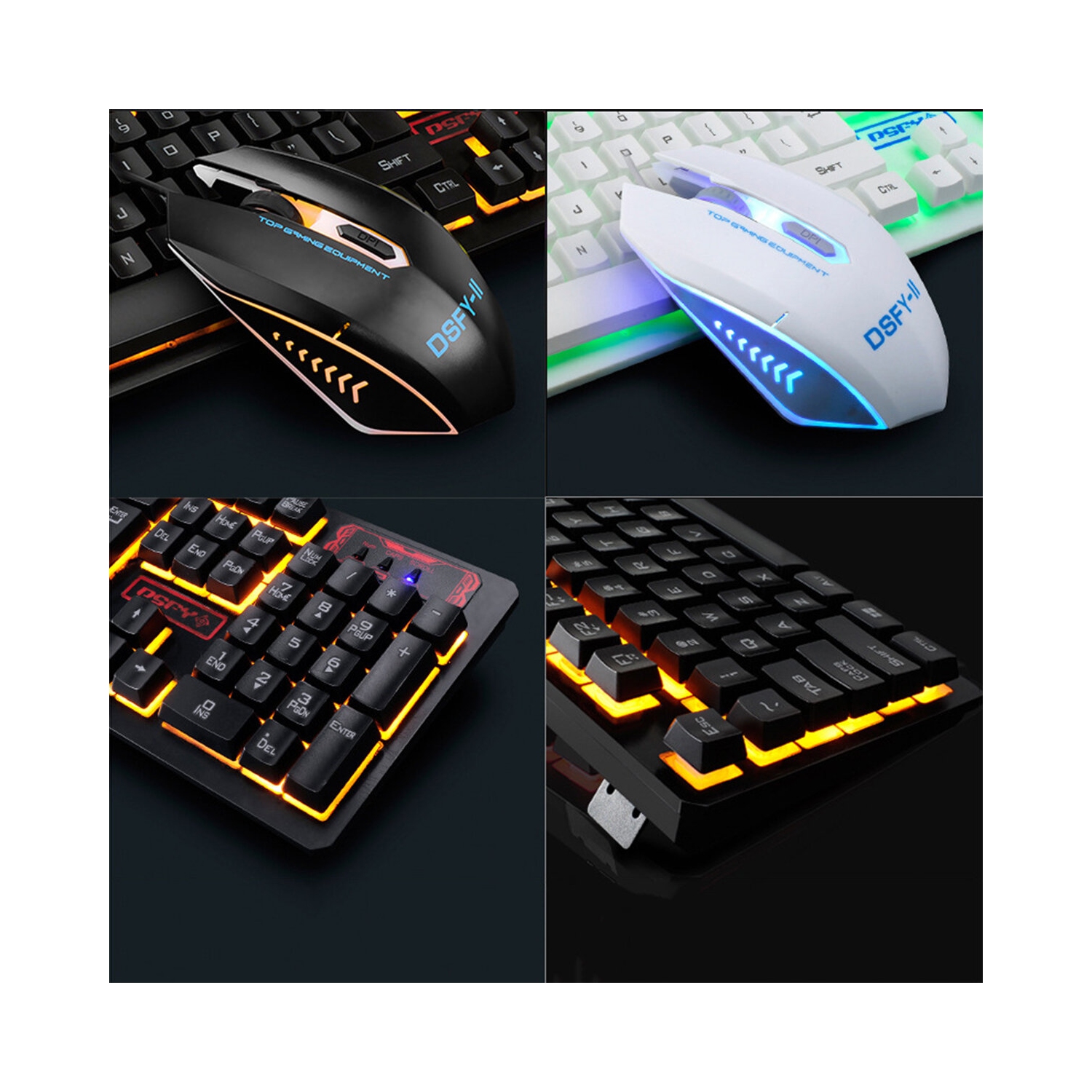 Clavier 3-en-1 USB avec fil Souris 1600 ppp Casque d'écoute coloré Set Gaming Backlight clavier mécanique étanche pour ordinateur portable de