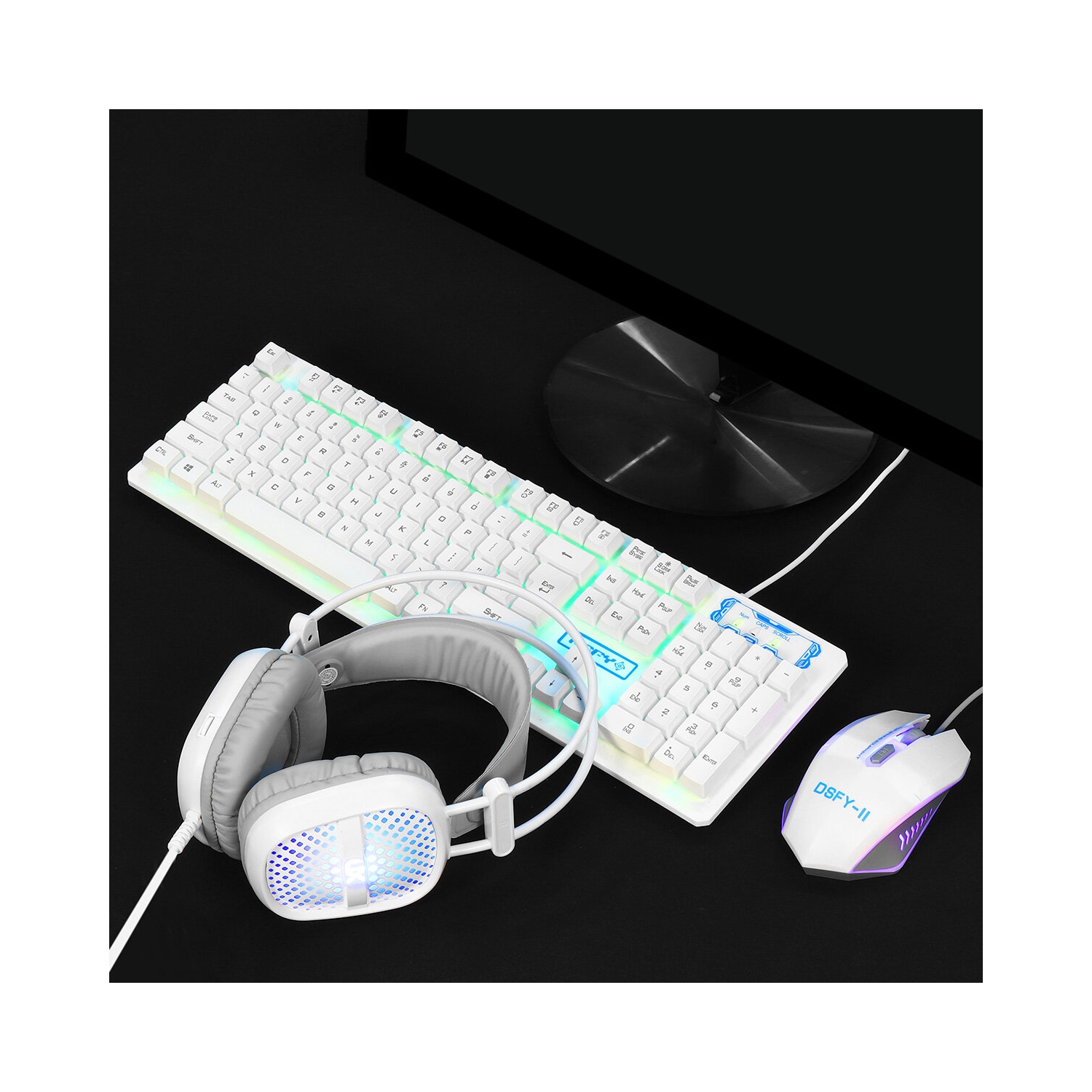 Clavier 3-en-1 USB avec fil Souris 1600 ppp Casque d'écoute coloré Set Gaming Backlight clavier mécanique étanche pour ordinateur portable de