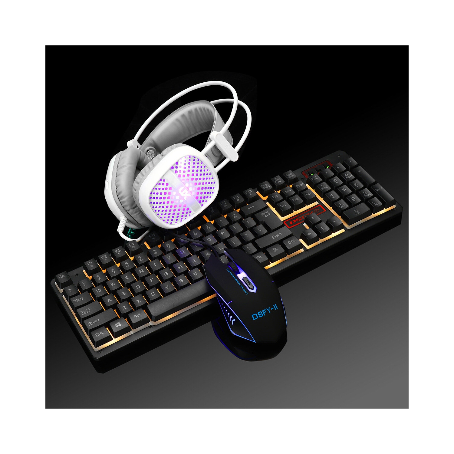 Clavier 3-en-1 USB avec fil Souris 1600 ppp Casque d'écoute coloré Set Gaming Backlight clavier mécanique étanche pour ordinateur portable de