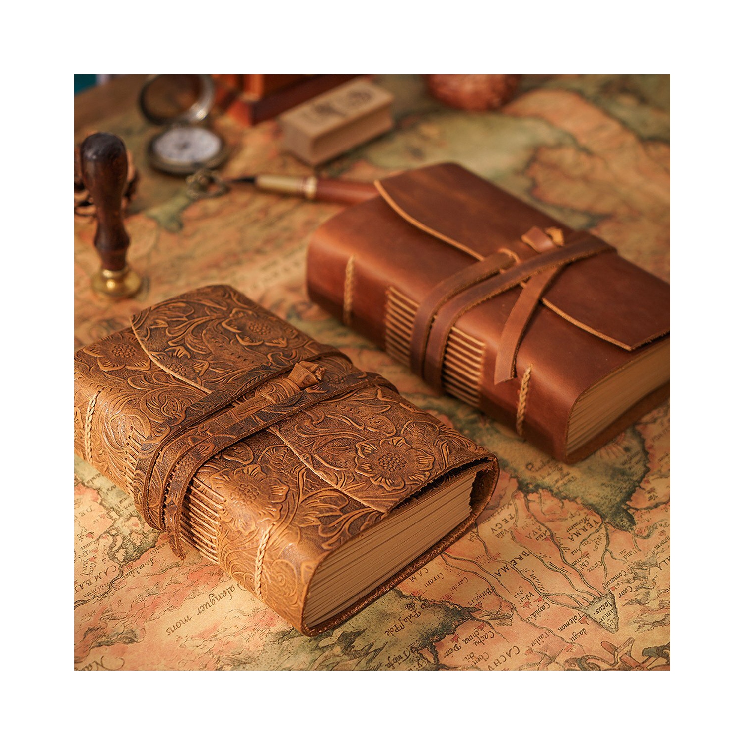 Thick Genuine Leather Journal Book 400 Pages Blank Paper Notebook Kraft Notepad Gift School Office Supplies 165mm*115mm*40mm