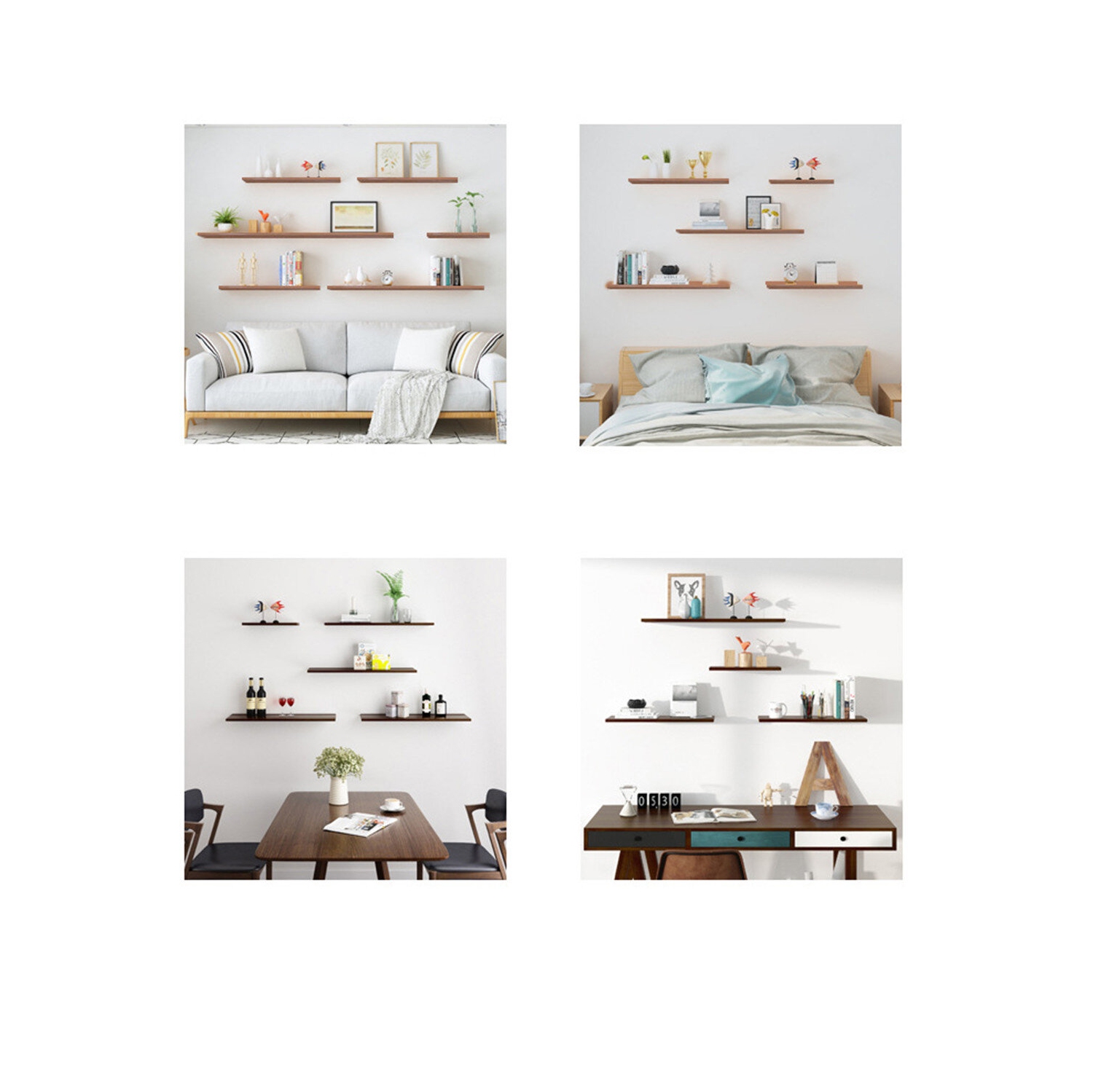 3Pcs Wall Racks Mounted Floating Shelf Wood Storage Rack Decoration Display Stand for Home Office Living Room Kitchen