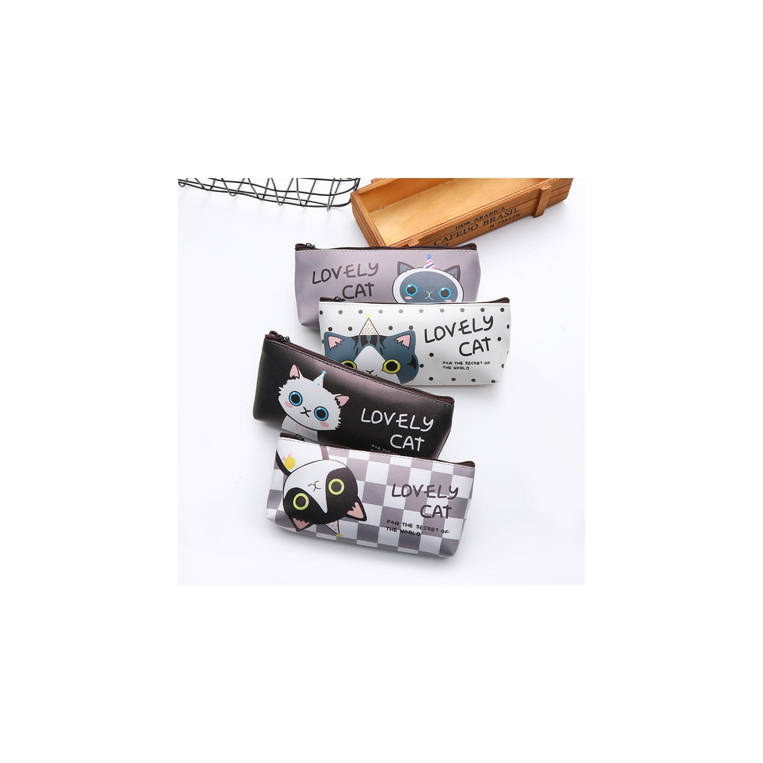 Cute Cartoon Cat Pencil Case Box Pens Storage Bag Pouch Stationary Makeup Bag