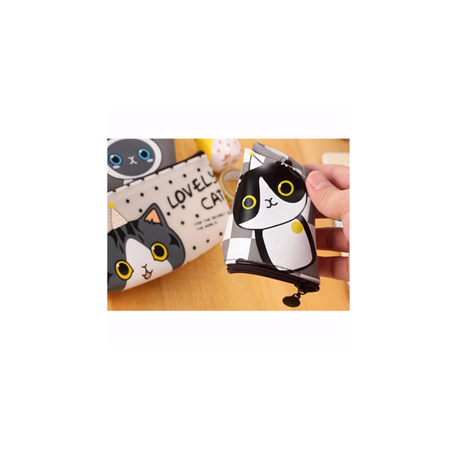 Cute Cartoon Cat Pencil Case Box Pens Storage Bag Pouch Stationary Makeup Bag