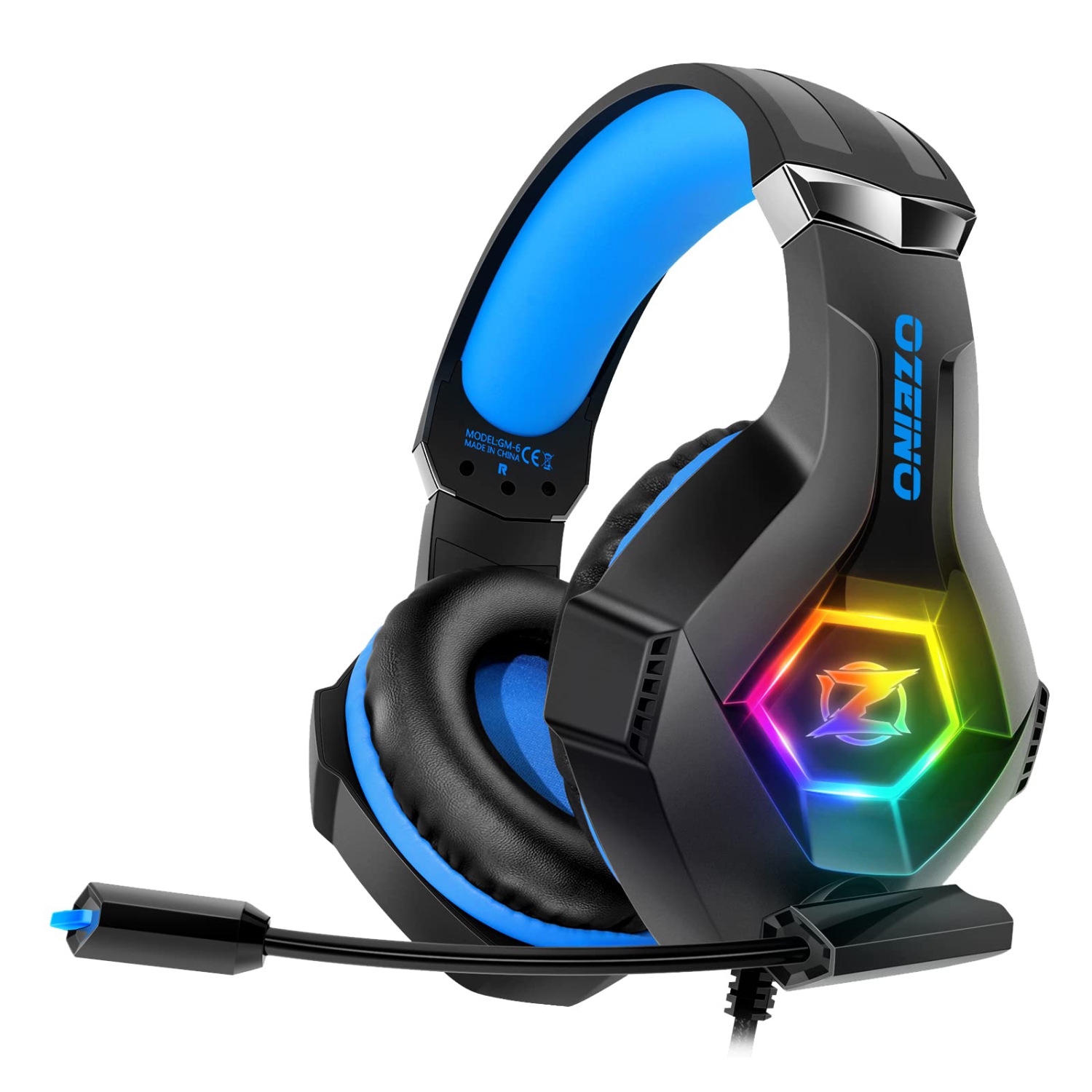 Gaming Headset for PS5 PS4 Xbox One Switch PC, Over Ear Headphones with Noise Cancelling Microphone Volume Control RGB Light,