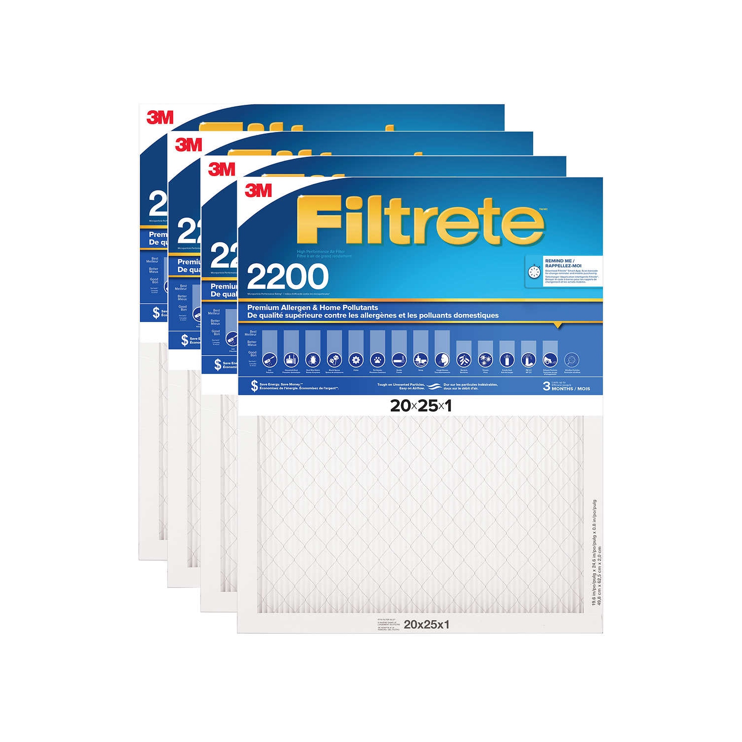 3M Filtrete MPR 2200 1" Premium Furnace Filters, 4-pack