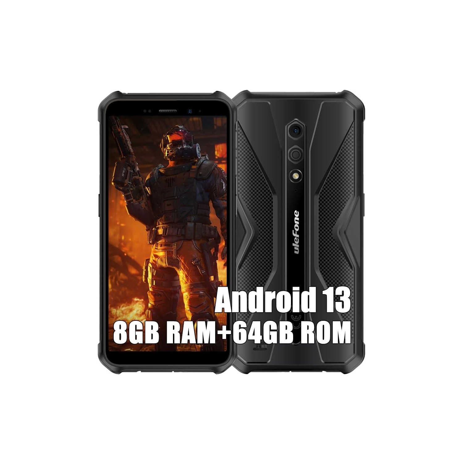 Ulefone Armor X12 Pro Rugged Smartphone Unlocked, MTK Helio G36 4GB+ 4GB Virtual RAM+64GB Android 13 Cell Phone, 13MP+8MP, 5.45" HD+, 4860mAh, Dual