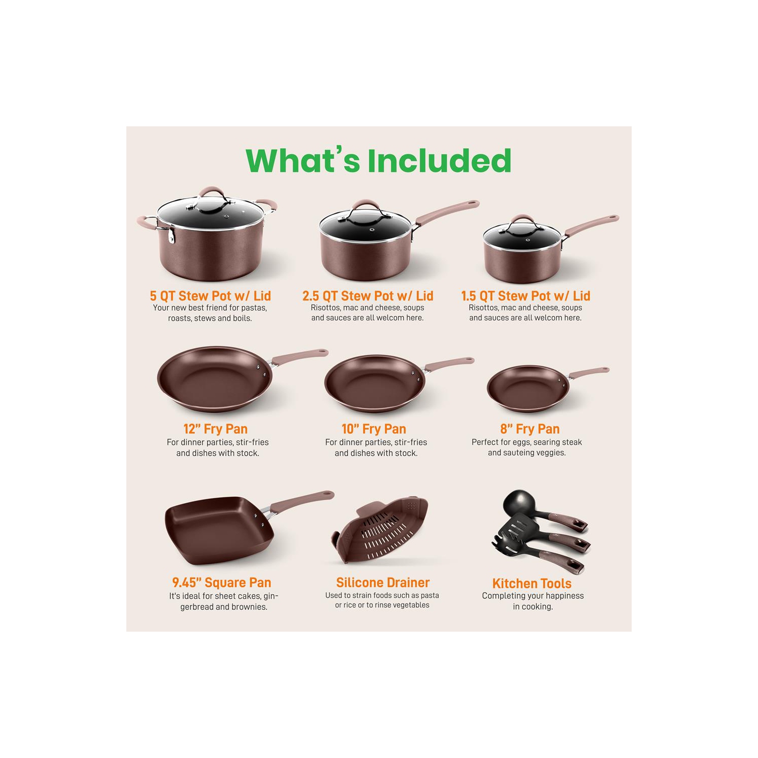 Kitchenware Pots & Pans Set – High-qualified Basic Kitchen Cookware Set, Non-Stick