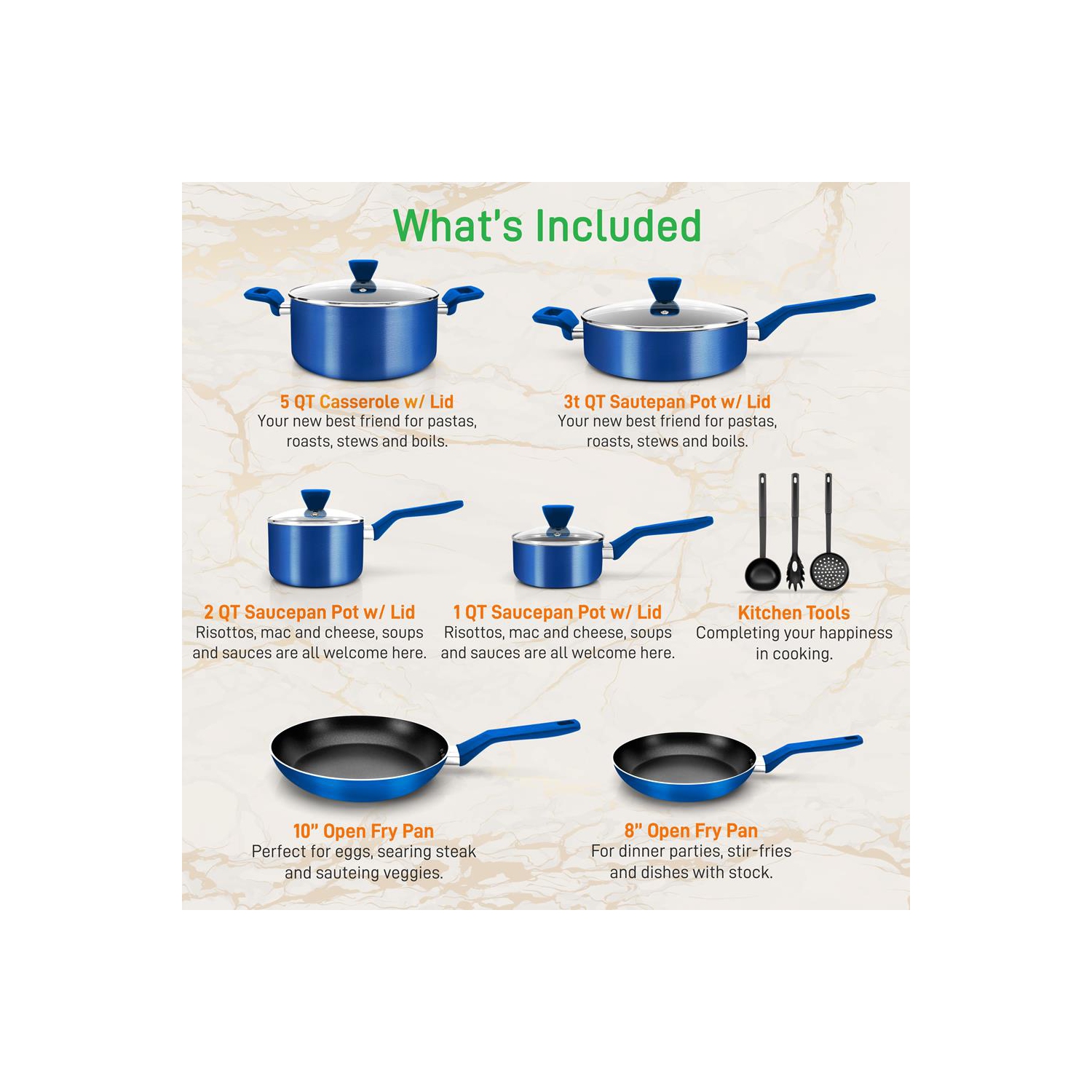 Kitchenware Pots & Pans - Stylish Kitchen Cookware Set, Non-Stick