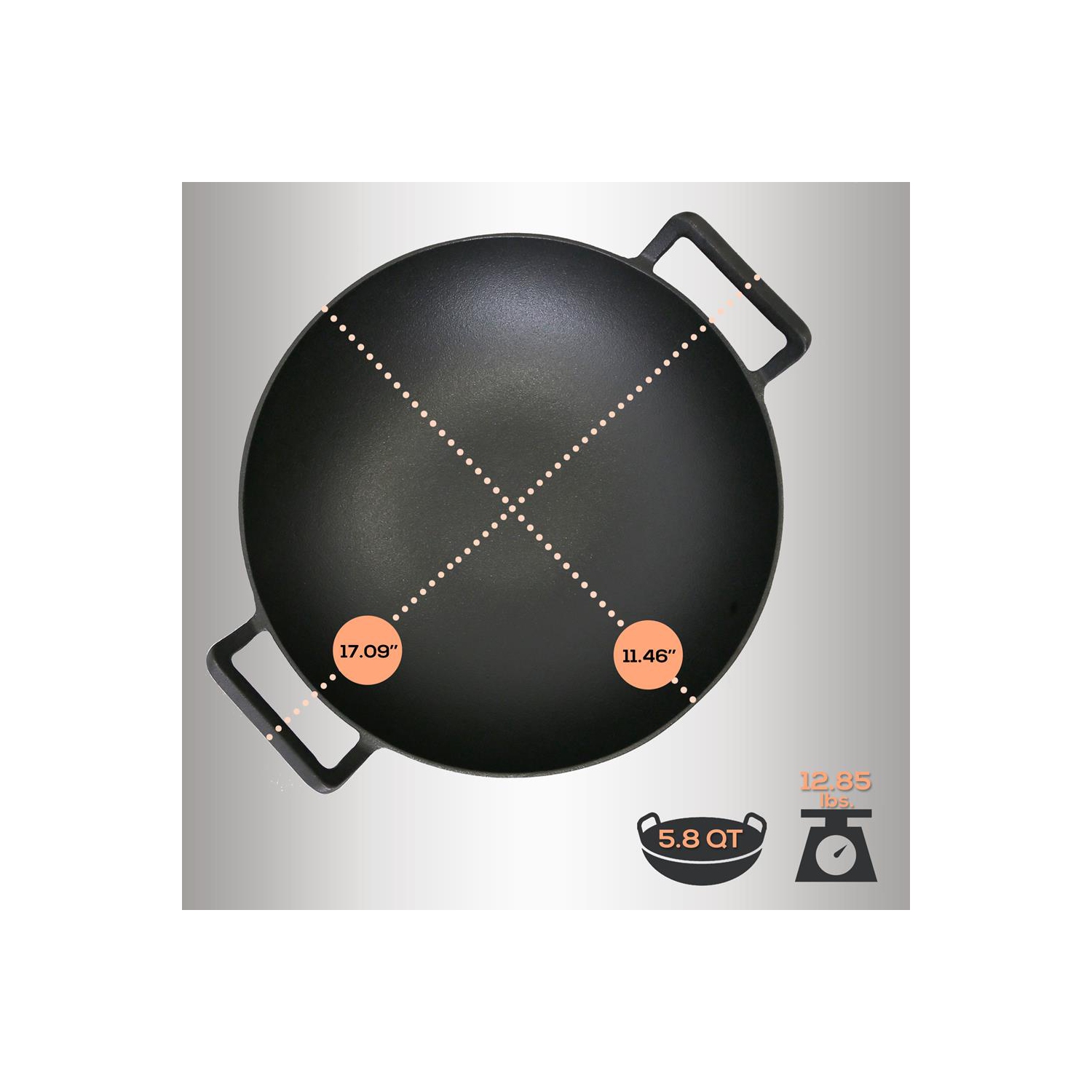 Pre-Seasoned Cast Iron Cooking Wok - Cast Iron Stir Fry Wok with Wooden Lid