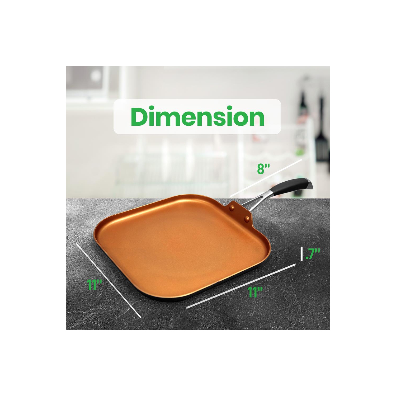 Griddle Pan - 3 Layers Copper Non-Stick Coating Inside, Hard-Anodized Looking Heat Resistant Lacquer Outside