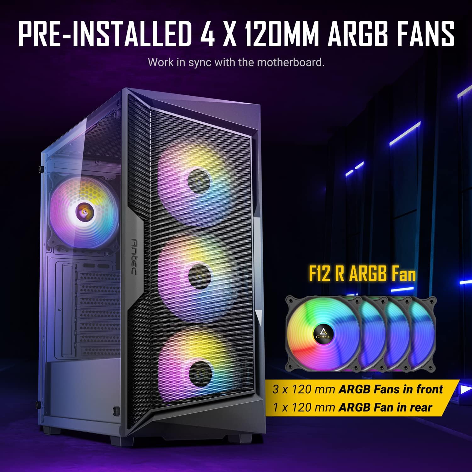 Antec AX Series AX61 Elite, High-Airflow Mesh Front Panel, 4 x 120mm ARGB Fans Included, Tempered Glass Side Panels, Up to 8 Fans, 360mm Radiator