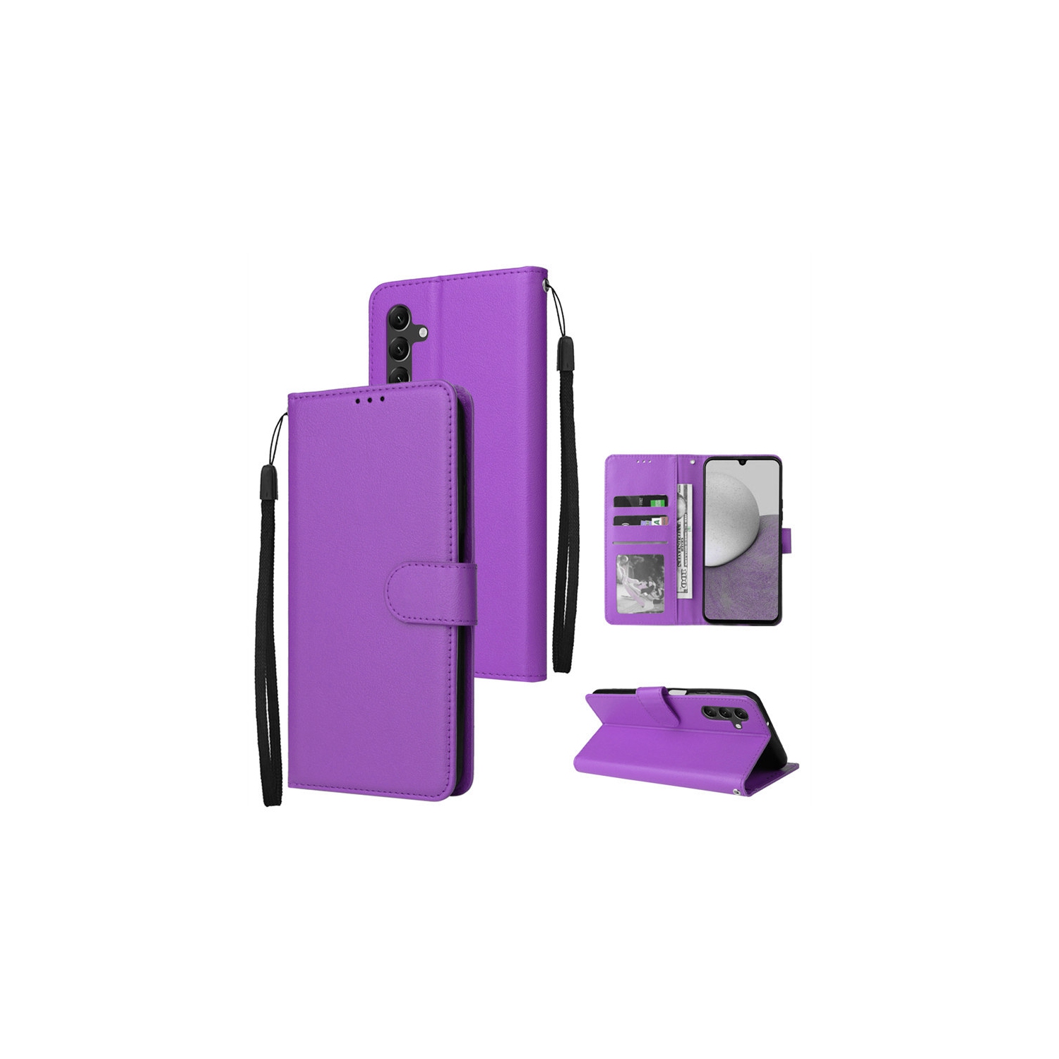 [CSmart] Magnetic Card Slot Leather Folio Wallet Flip Case Cover for Samsung Galaxy A15, Purple
