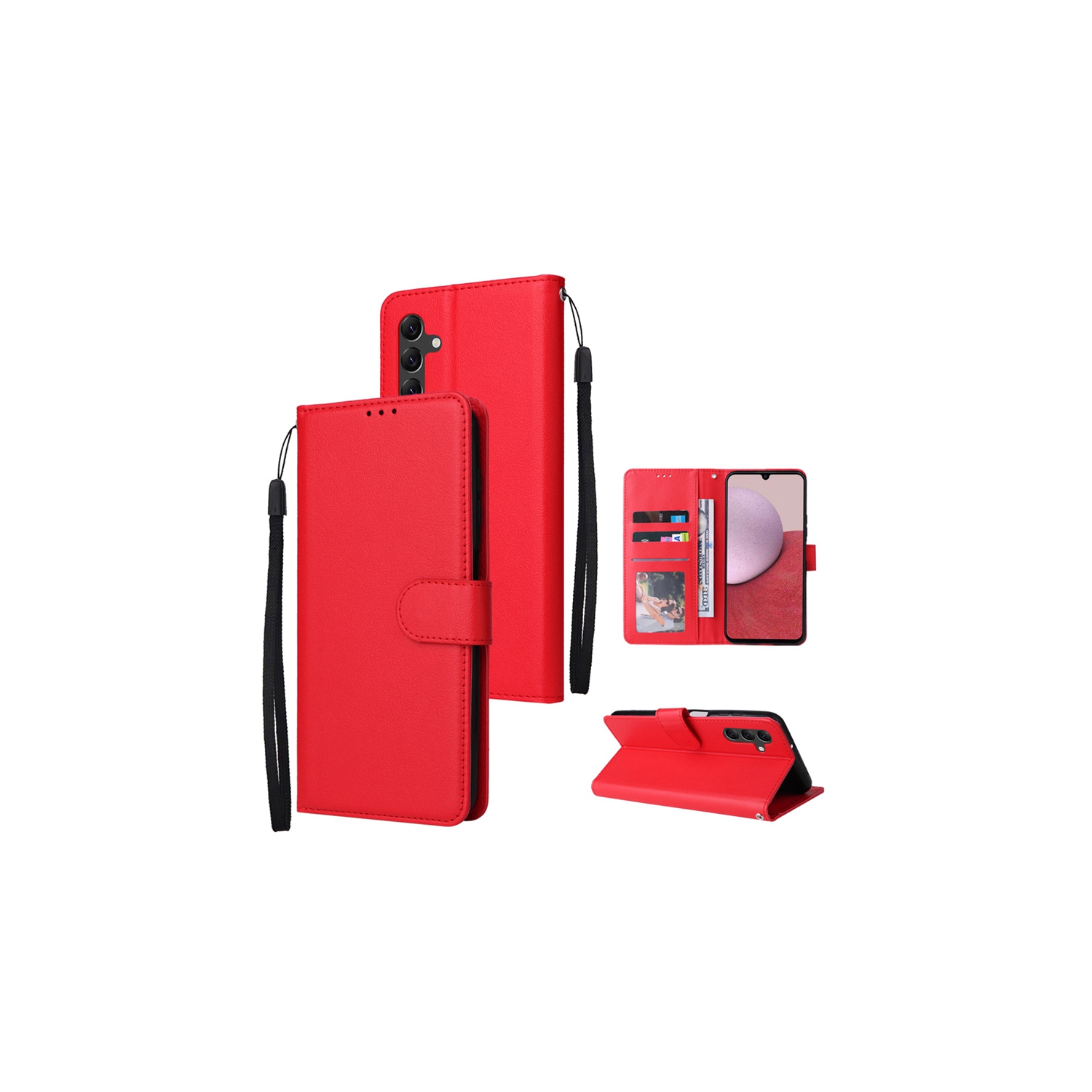 [CSmart] Étui portefeuille folio en cuir avec fente pour carte magnétique pour Samsung Galaxy A15, rouge