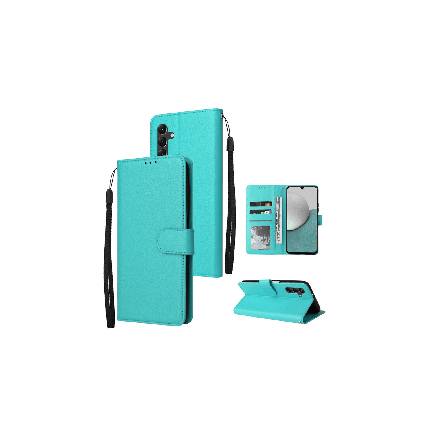 [CSmart] Magnetic Card Slot Leather Folio Wallet Flip Case Cover for Samsung Galaxy A15, Teal