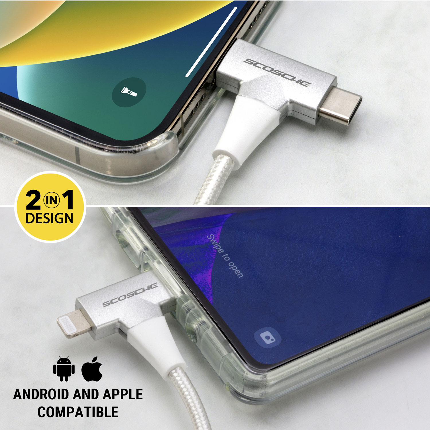 Câble USB-C à Lightning/USB-C de 1,22m Strikeline de Scosche (CCi4B4TWT-SP) - Blanc