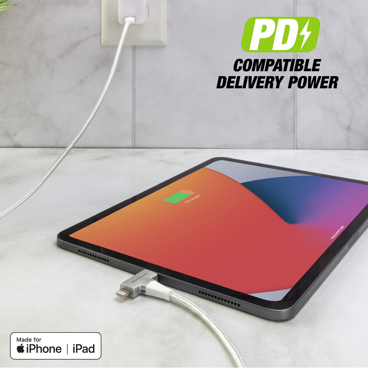 Câble USB-C à Lightning/USB-C de 1,22m Strikeline de Scosche (CCi4B4TWT-SP) - Blanc