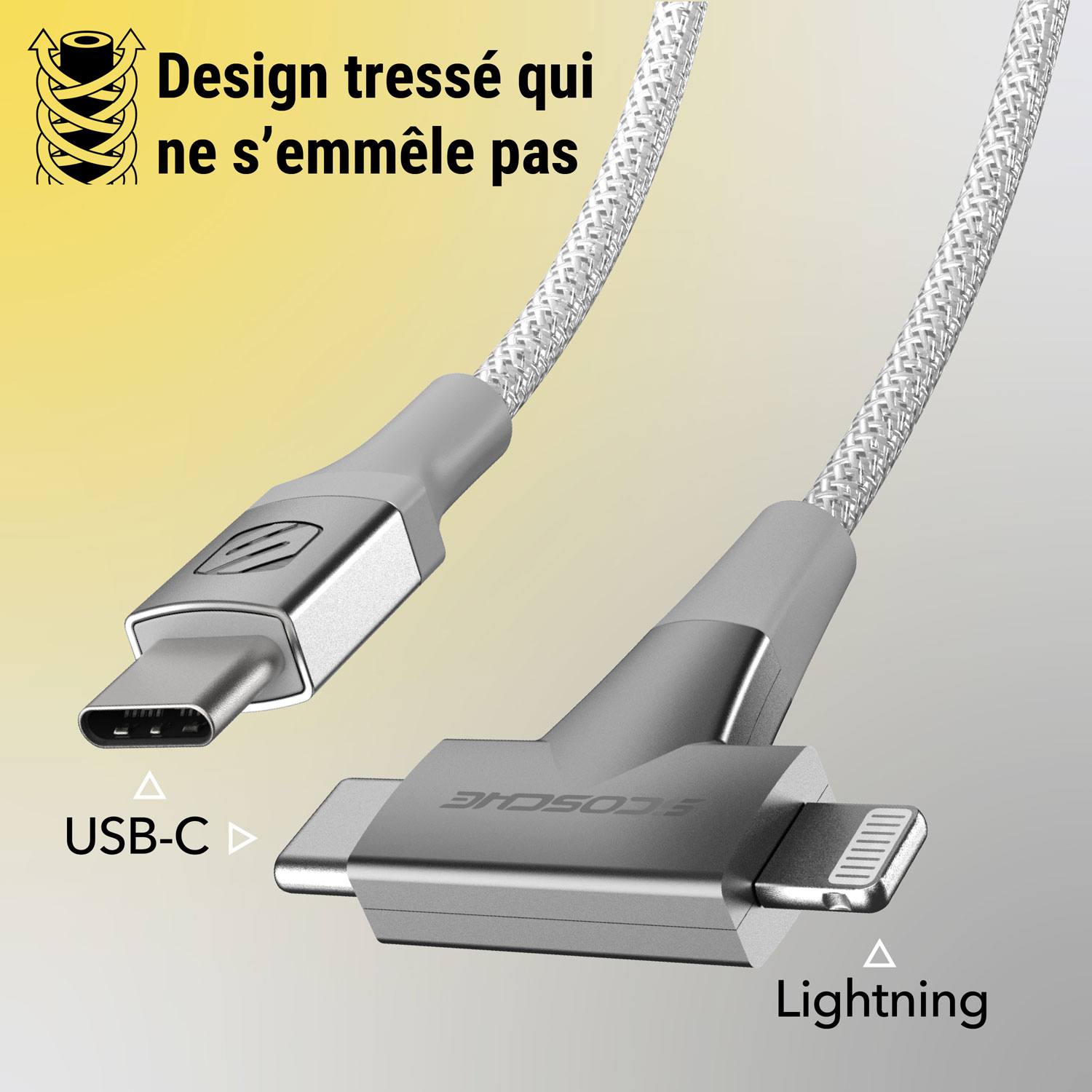 Câble USB-C à Lightning/USB-C de 1,22m Strikeline de Scosche (CCi4B4TWT-SP) - Blanc