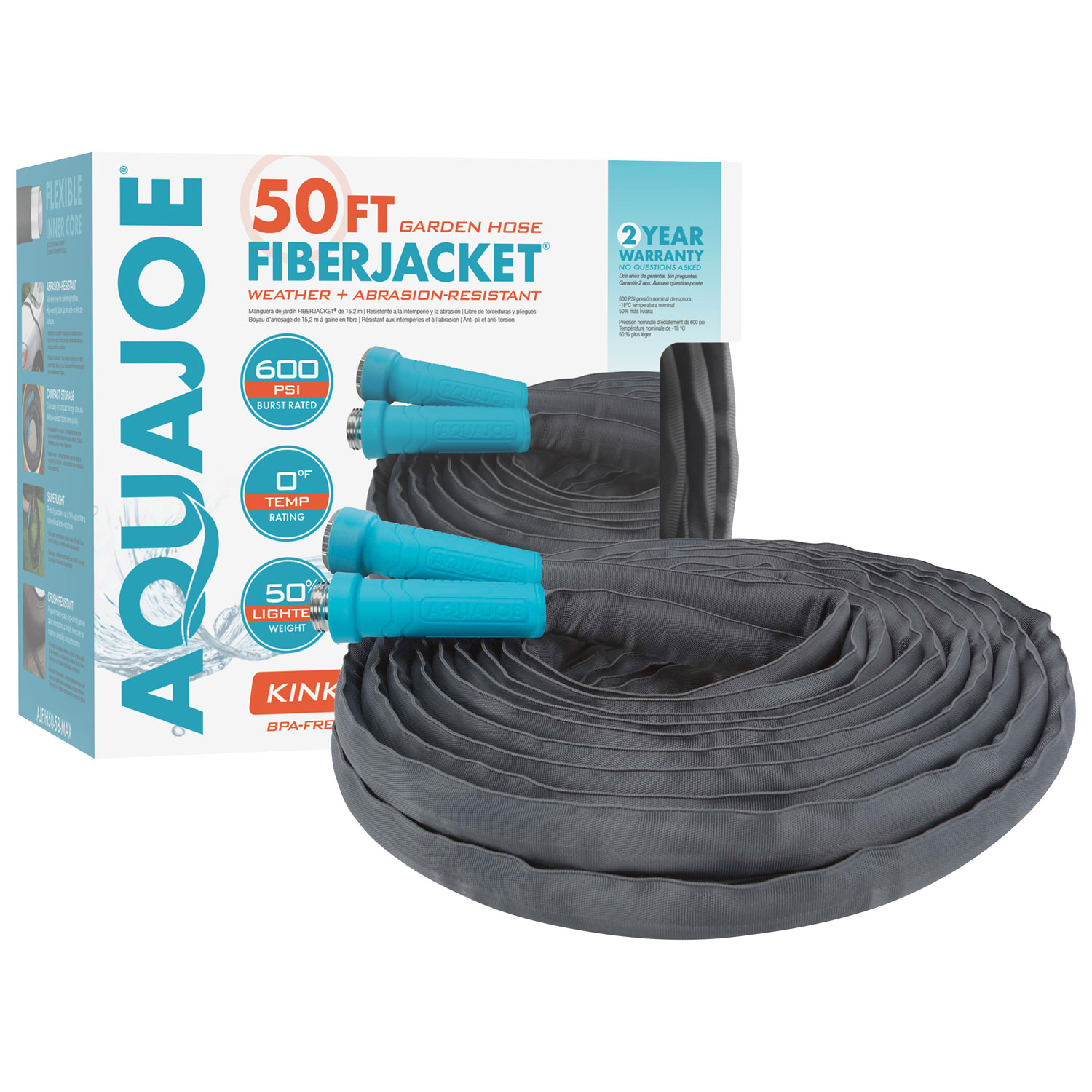 Tuyau d'arrosage de 50 pi x 5/8 po Fibrejacket d'Aqua Joe