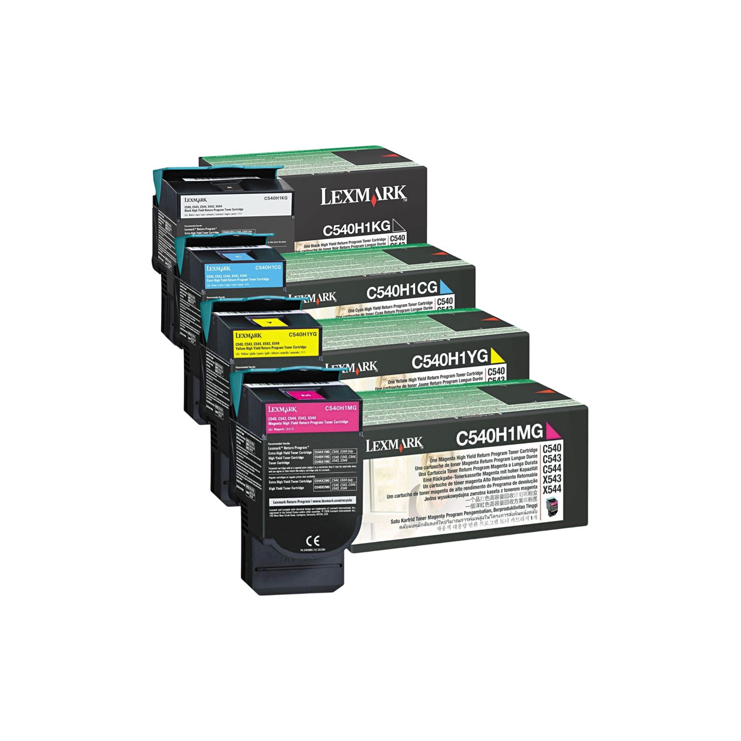 ** 365 DAYS WARRANTY ** Lexmark C540H1KG, C540H1CG, C540H1YG, C540H1MG. Original High Yield Toner. Full Set For: C540 to X548. By AZX-DEALS CANADA