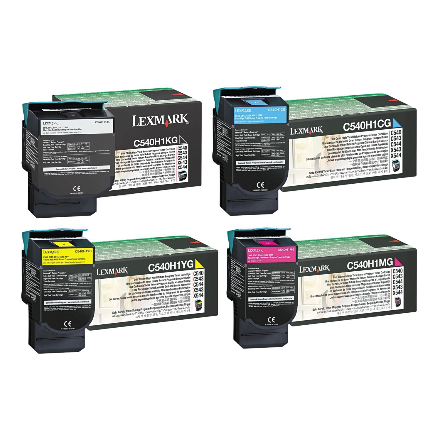 ** 365 DAYS WARRANTY ** Lexmark C540H1KG, C540H1CG, C540H1YG, C540H1MG. Original High Yield Toner. Full Set For: C540 to X548. By AZX-DEALS CANADA