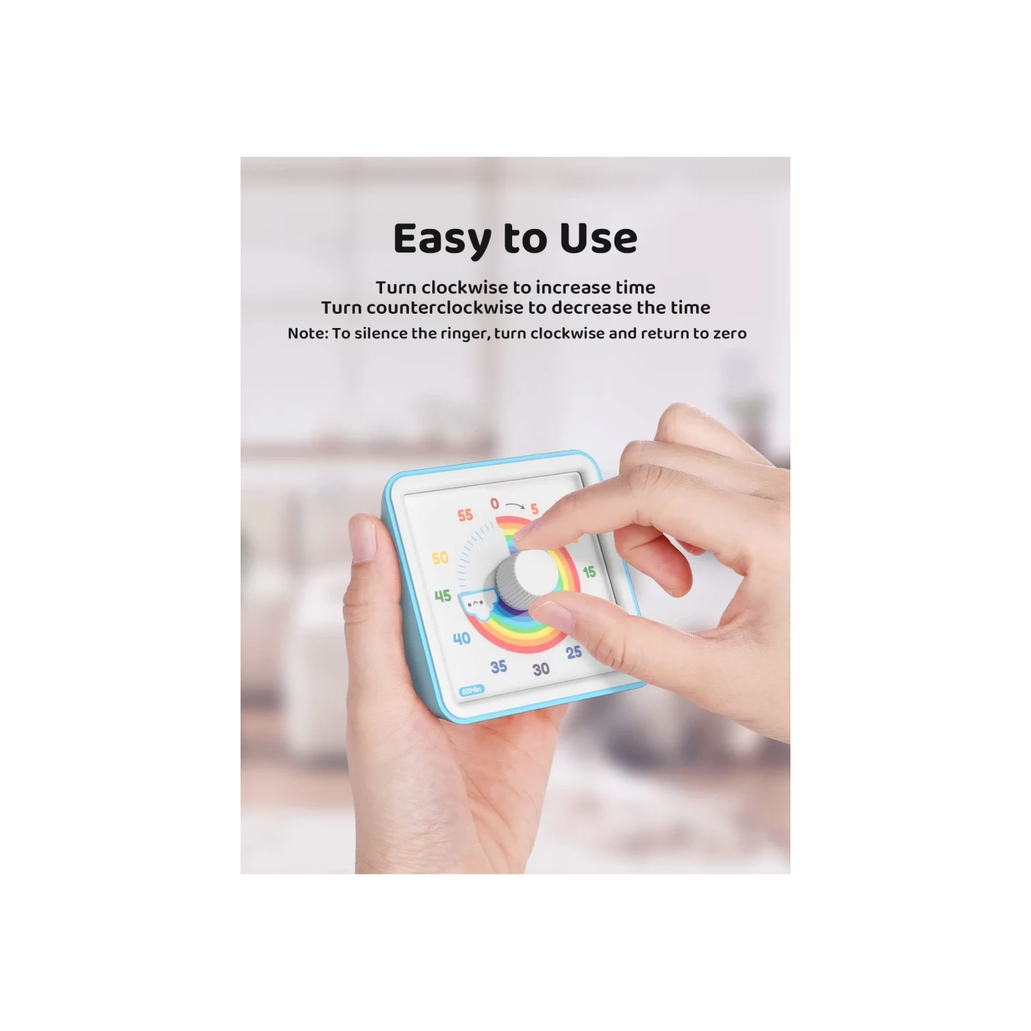 Minuterie visuelle bleue : Horloge de compte à rebours silencieuse de 60 minutes pour les enfants avec autisme, enseignants, réunions en classe et