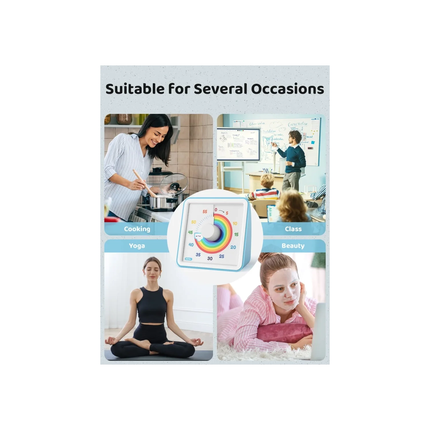 Minuterie visuelle bleue : Horloge de compte à rebours silencieuse de 60 minutes pour les enfants avec autisme, enseignants, réunions en classe et