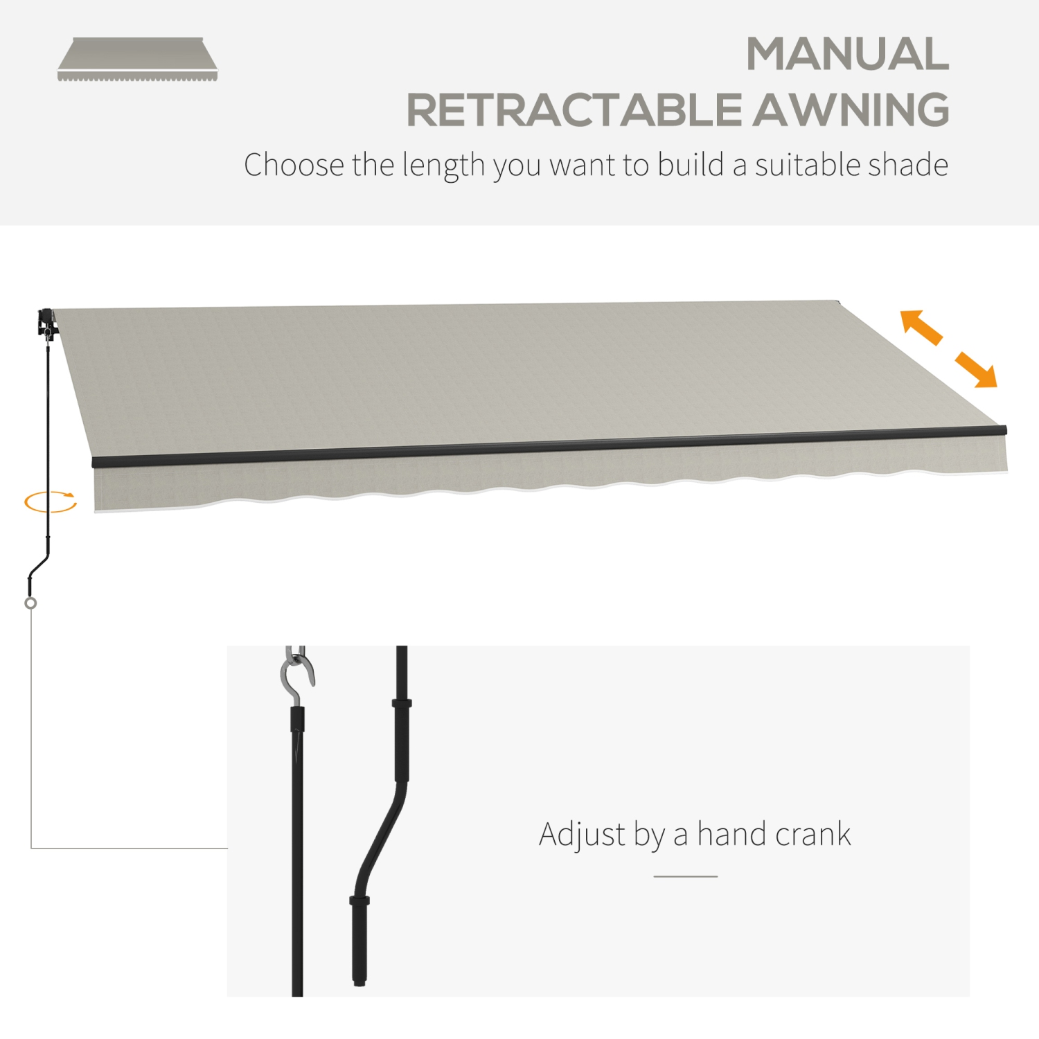 Outsunny&nbsp;15' x 10' Retractable Awning, Patio Awning Sunshade Shelter with Manual Crank Handle, 280gsm UV Resistant Fabric and Aluminum Frame,
