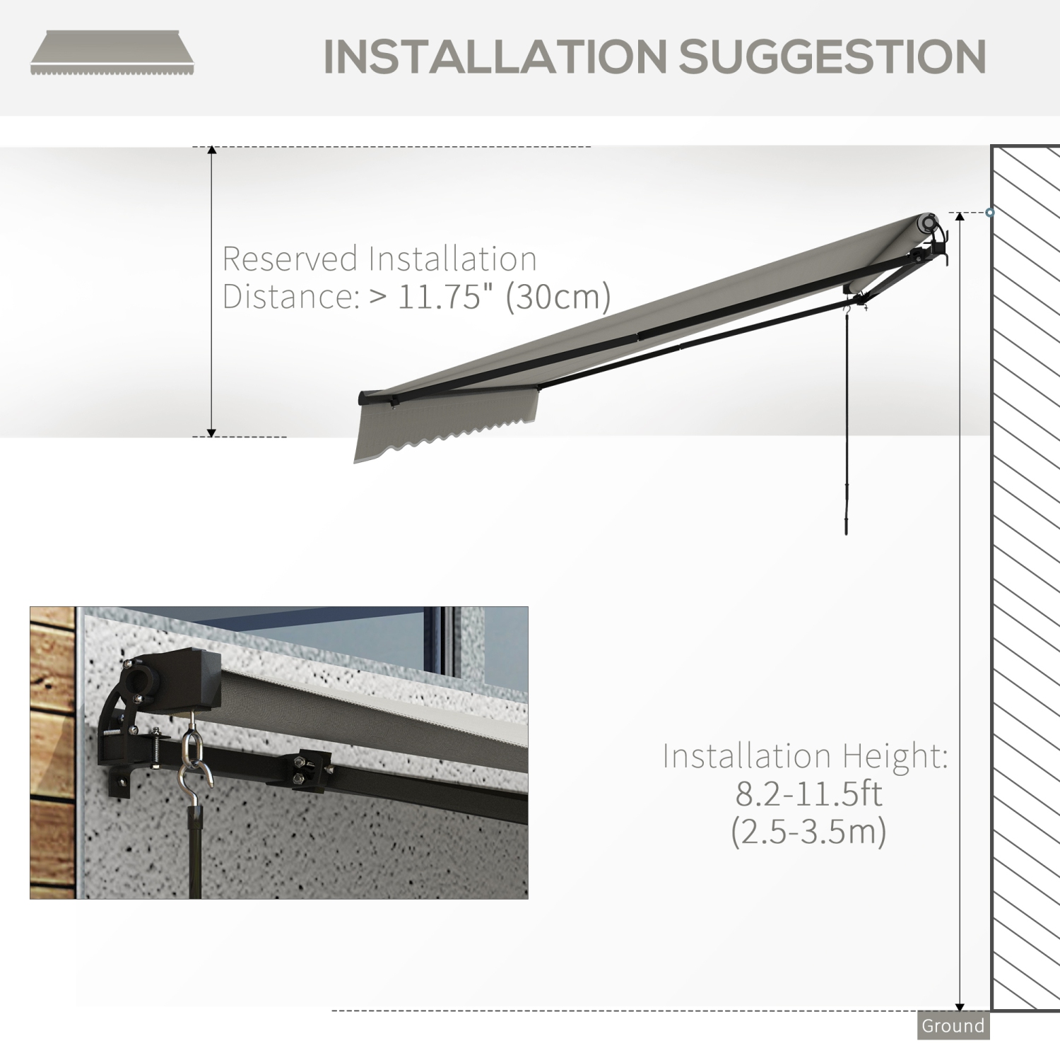 Outsunny&nbsp;15' x 10' Retractable Awning, Patio Awning Sunshade Shelter with Manual Crank Handle, 280gsm UV Resistant Fabric and Aluminum Frame,