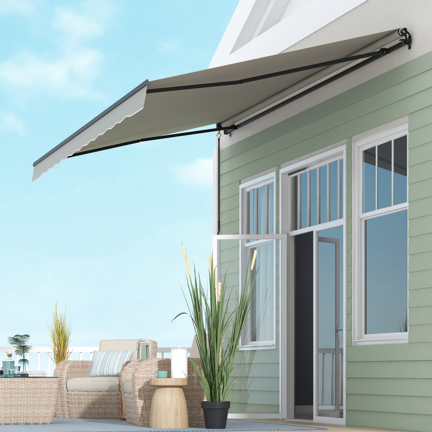 Outsunny&nbsp;15' x 10' Retractable Awning, Patio Awning Sunshade Shelter with Manual Crank Handle, 280gsm UV Resistant Fabric and Aluminum Frame,