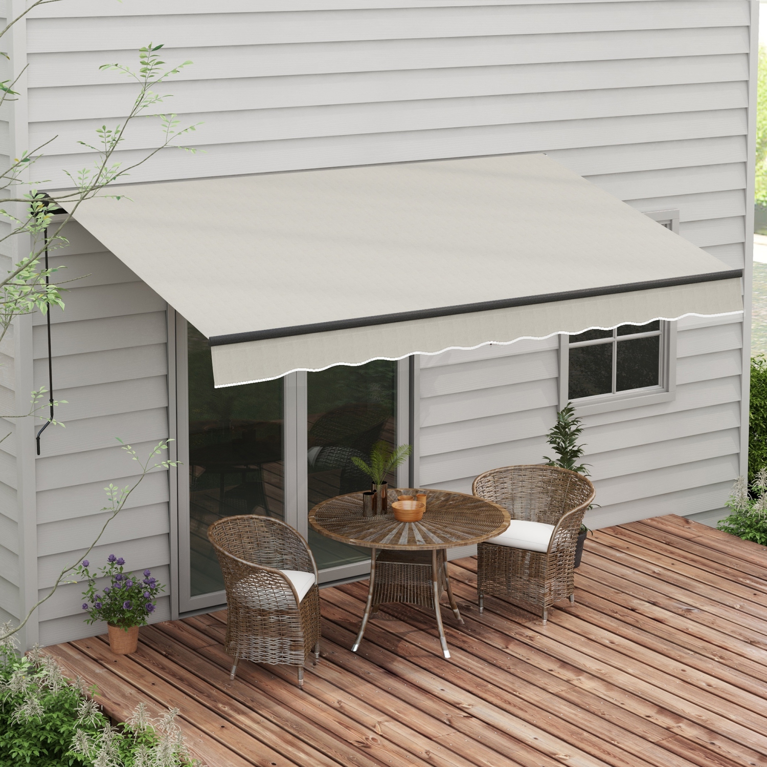 Outsunny&nbsp;12' x 10' Retractable Awning, Patio Awning Sunshade Shelter with Manual Crank Handle, 280gsm UV Resistant Fabric and Aluminum Frame,