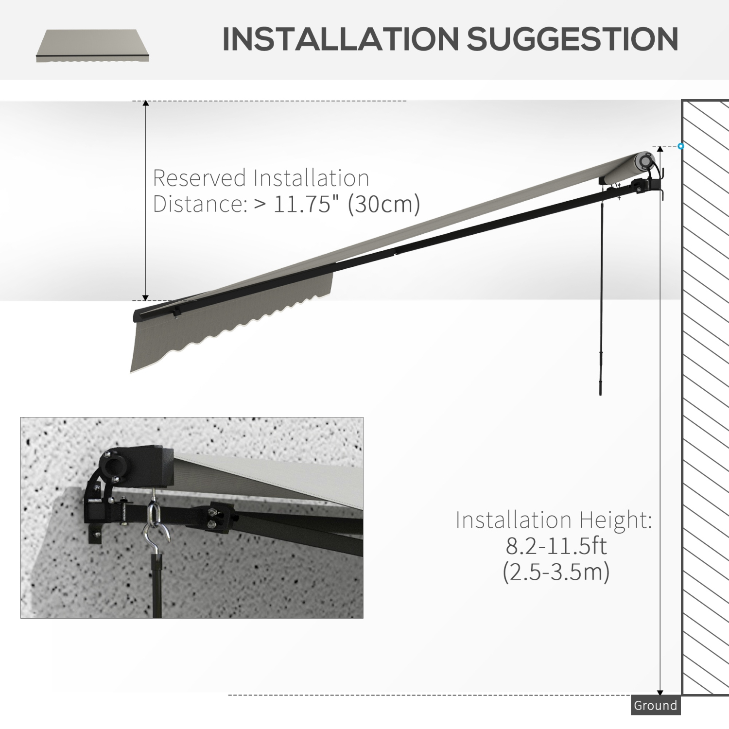 Outsunny&nbsp;12' x 10' Retractable Awning, Patio Awning Sunshade Shelter with Manual Crank Handle, 280gsm UV Resistant Fabric and Aluminum Frame,
