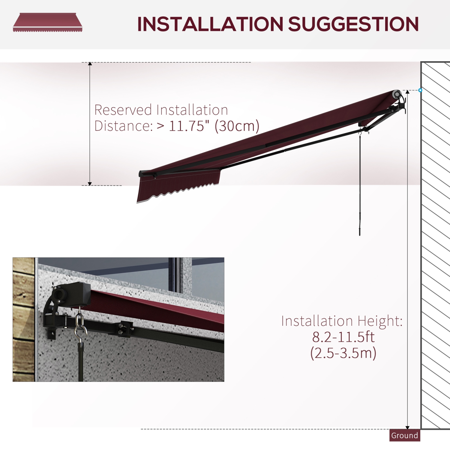 Outsunny&nbsp;13' x 10' Retractable Awning, Patio Awning Sunshade Shelter with Manual Crank Handle, 280gsm UV Resistant Fabric and Aluminum Frame,
