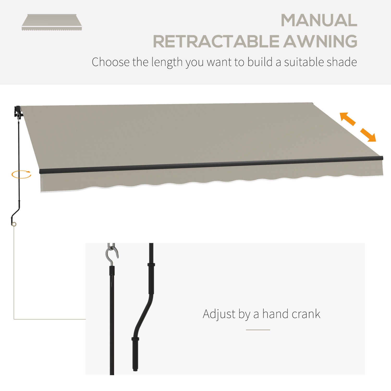 Outsunny&nbsp;13' x 10' Retractable Awning, Patio Awning Sunshade Shelter with Manual Crank Handle, 280gsm UV Resistant Fabric and Aluminum Frame,