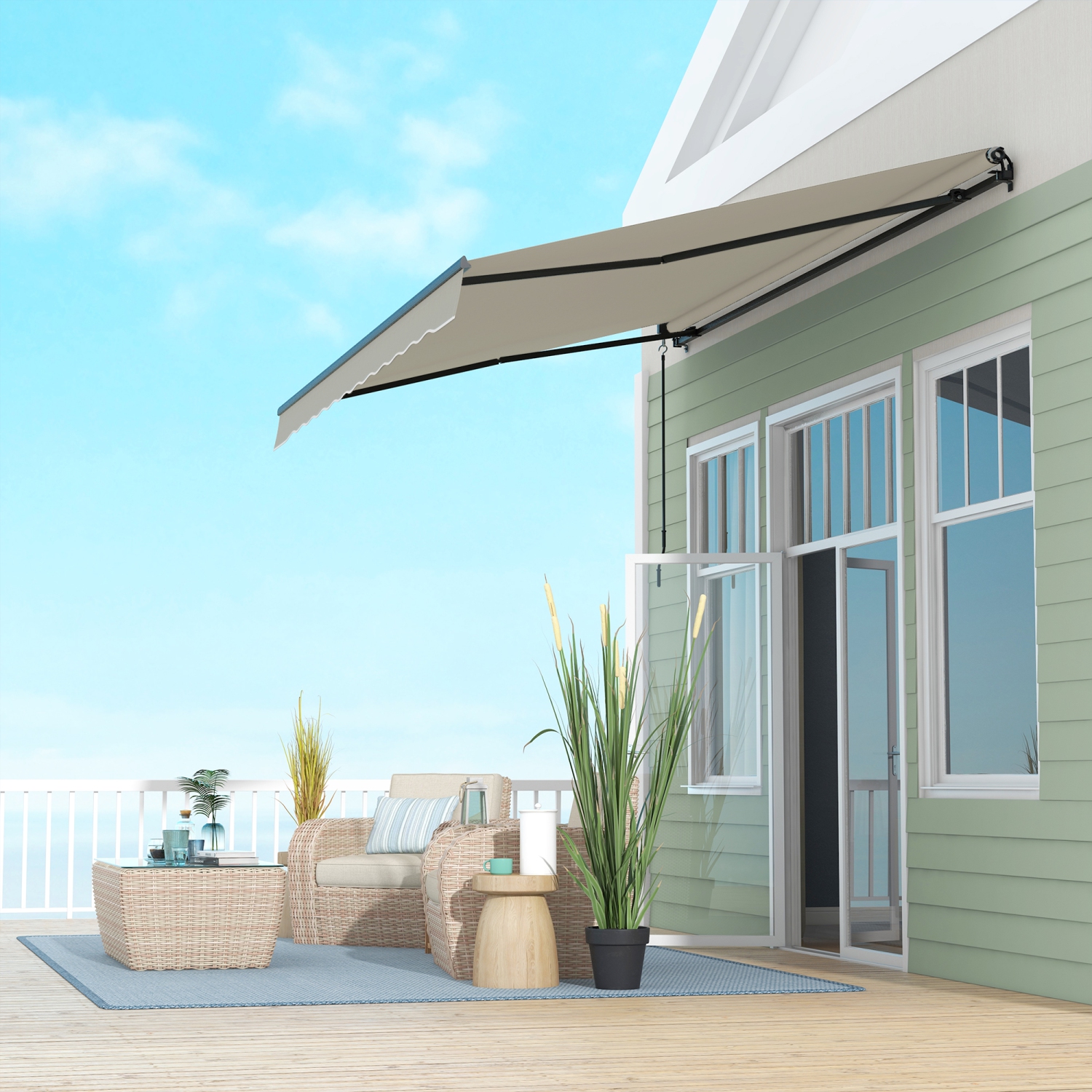 Outsunny&nbsp;13' x 10' Retractable Awning, Patio Awning Sunshade Shelter with Manual Crank Handle, 280gsm UV Resistant Fabric and Aluminum Frame,