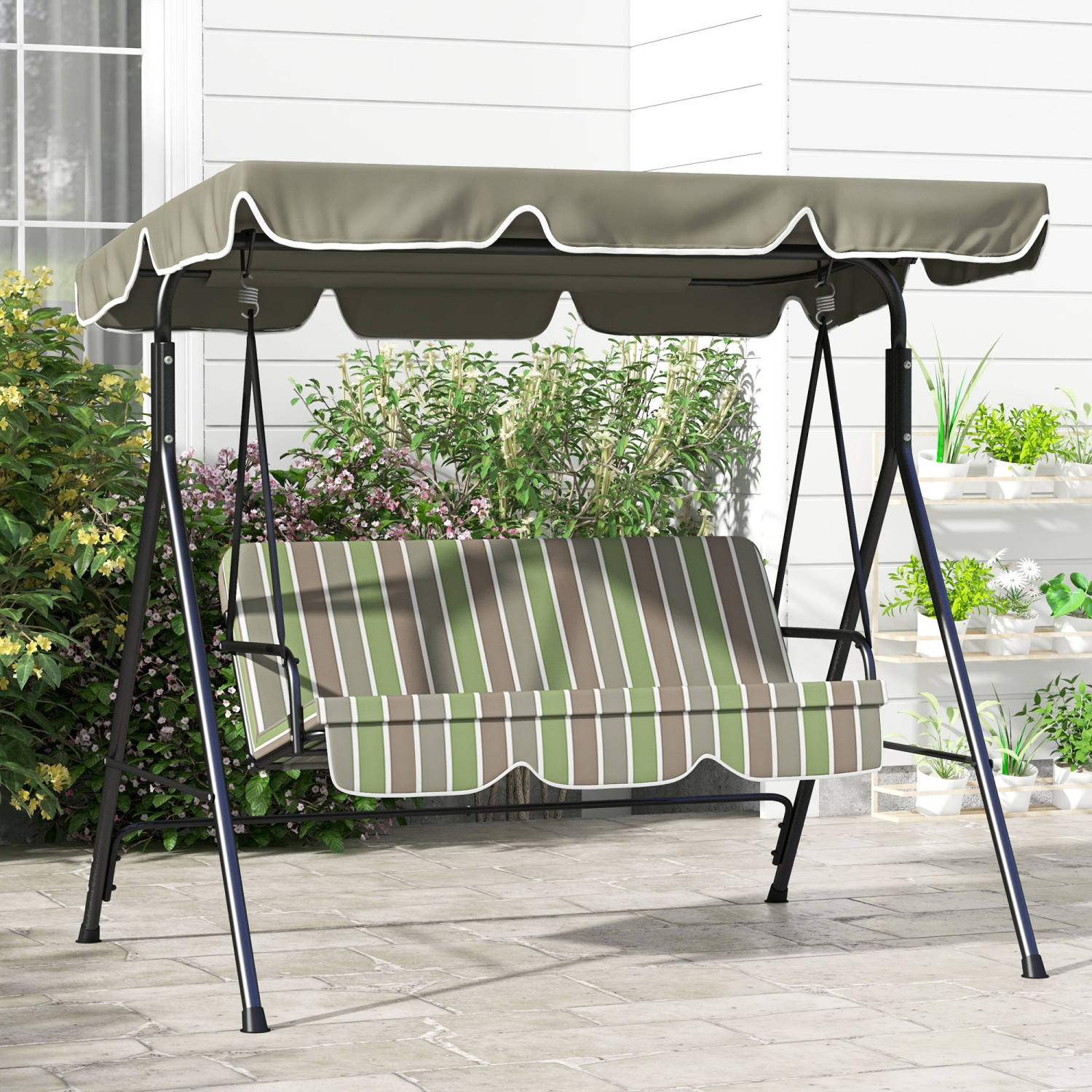 Outsunny 3-Seat Patio Swing Chair, Outdoor Porch Swing Glider with Adjustable Canopy, Removable Cushion, and Weather Resistant Steel Frame, for